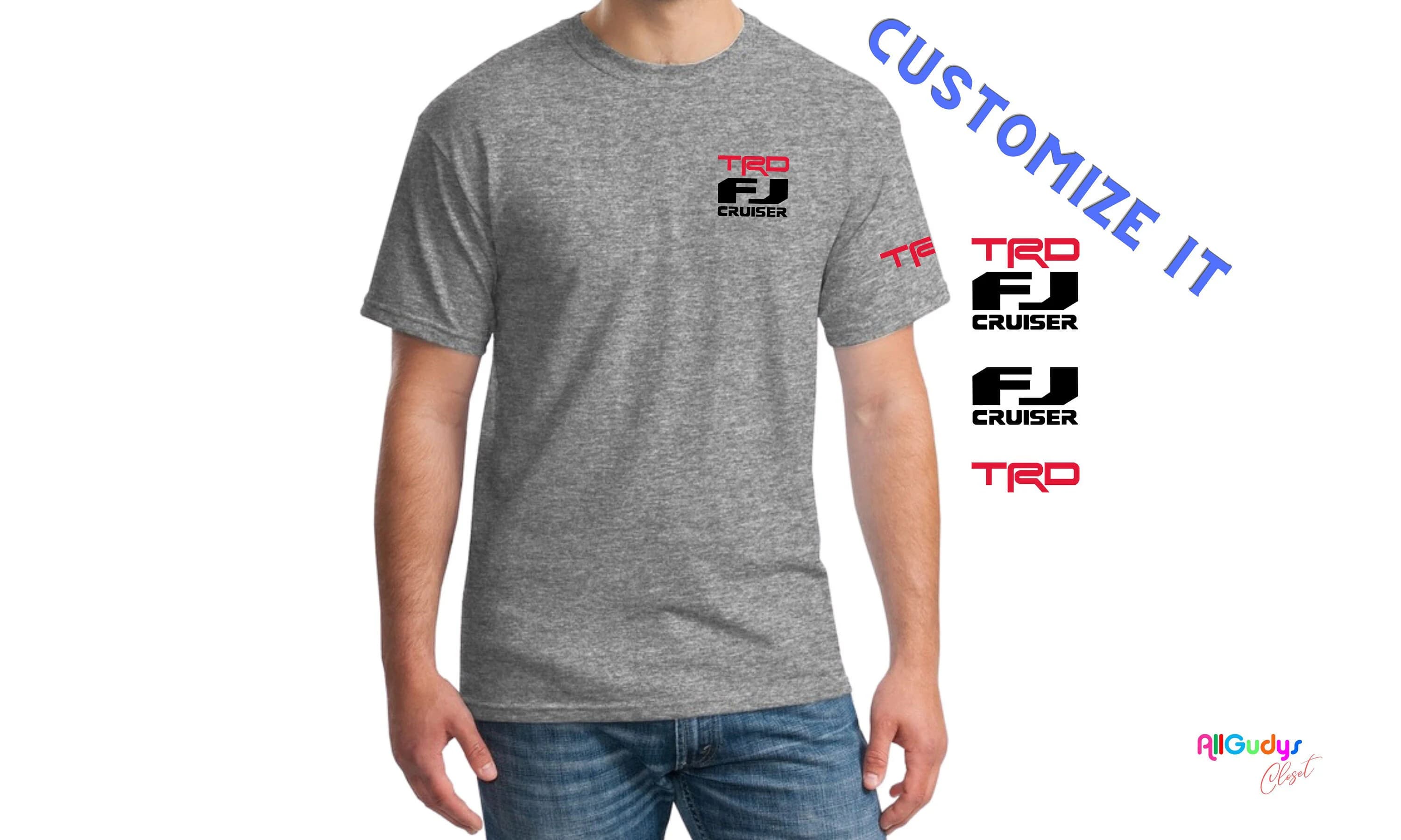 FJ Cruiser t-shirt customizable on Gildan Soft Style shirts, Toyota offroad lover shirts with TRD logo on the left sleeve