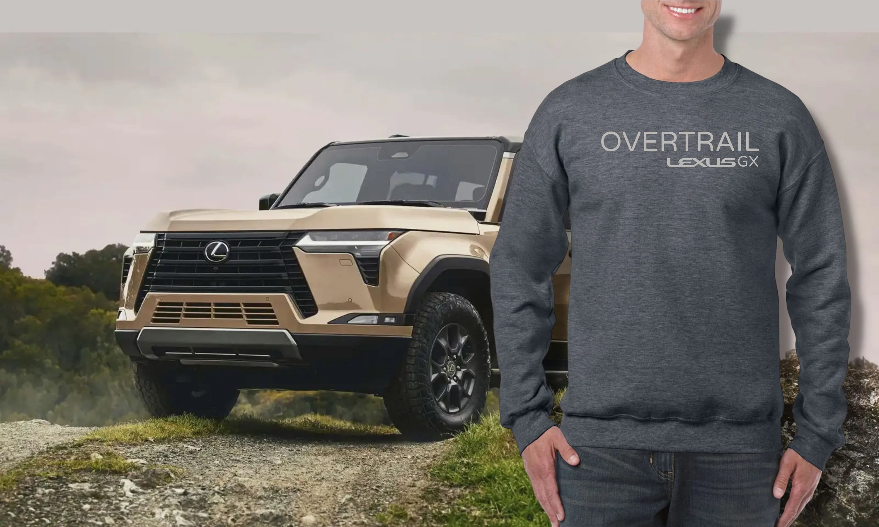 Overtrail Lexus Lover Sweatshirt for Lexus GX 2024 ob Gilden Crewneck, Toyota and Lexus off-road lover sweatshirt Overtrail GX, Gildan Sand
