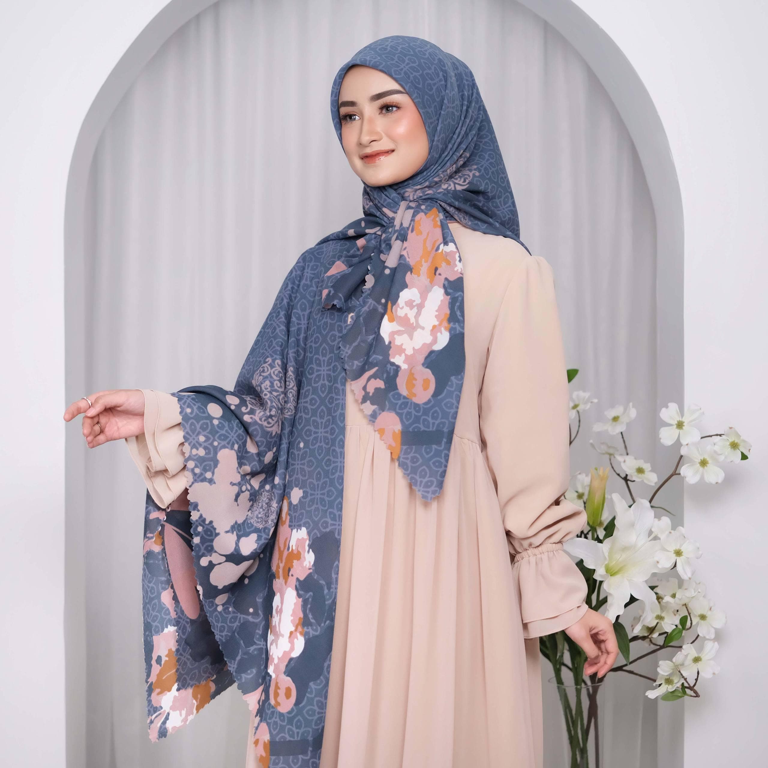 ELENA Scarf, Limited Edition 4 Colors Premium Voile Square Hijab Scarf, Lightweight Shawl Scarves Wrap Floral Flower, Muslim Gift for Women