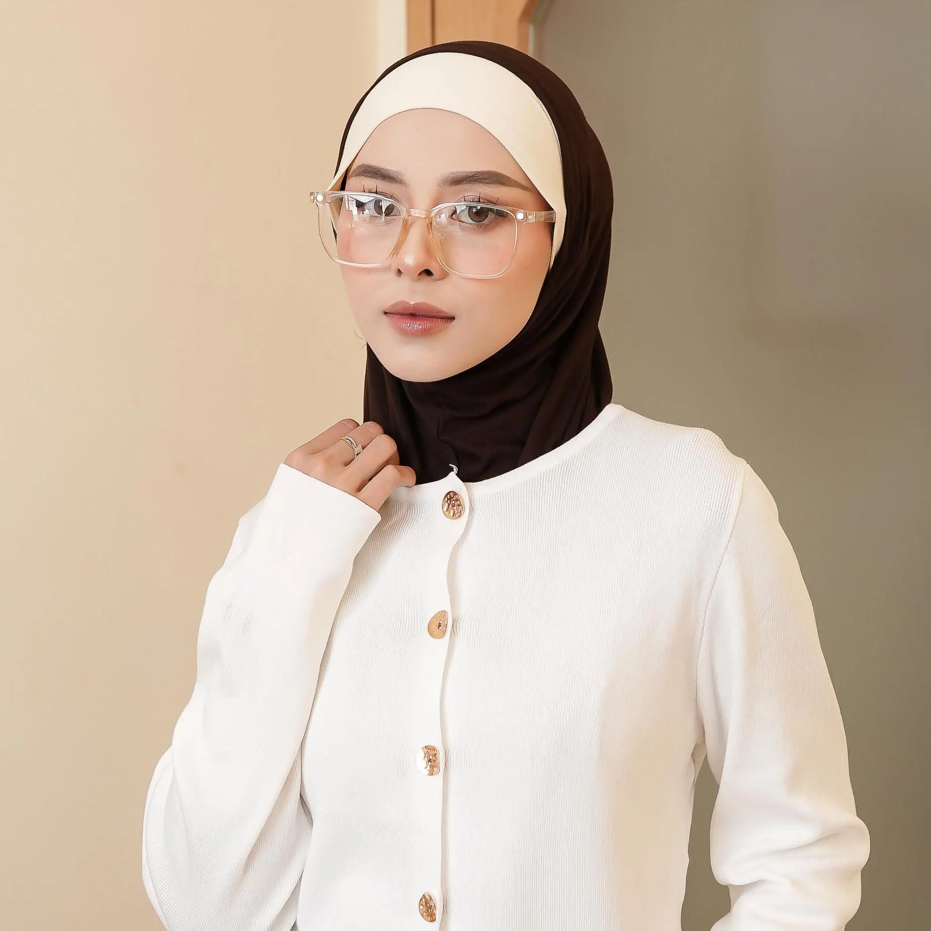 PARVANA Two-Tone Head Cover with Inner Securing Ties, Quick Easy Wear No Pin One-Piece Instant Hijab, Earth Tone Beige Cream Choco - image 5