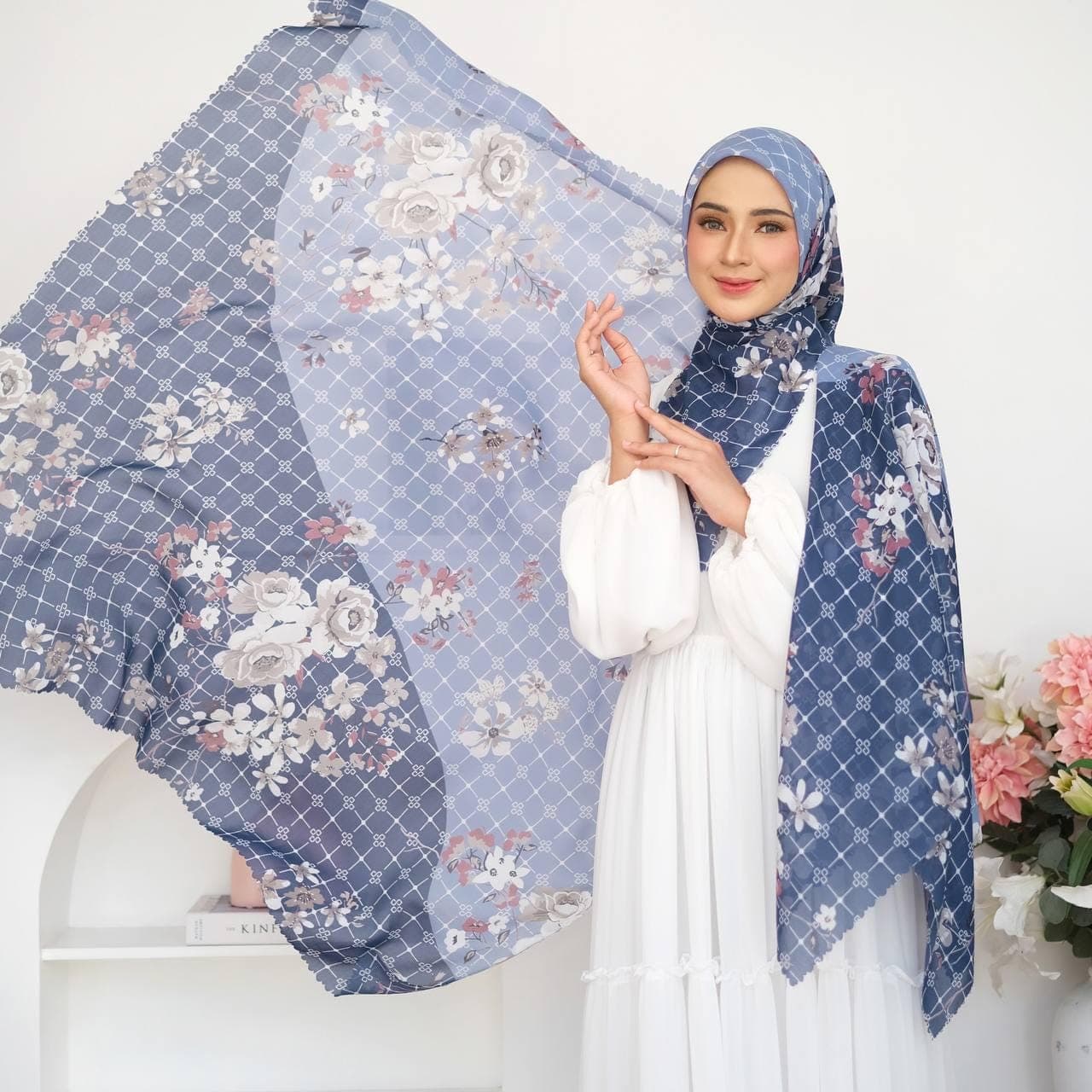 WINA Scarf, Limited Edition Premium Polycotton Headscarf, Floral Square Hijab Scarf, Flower Lightweight Shawl Scarves, Muslim Gift for Women