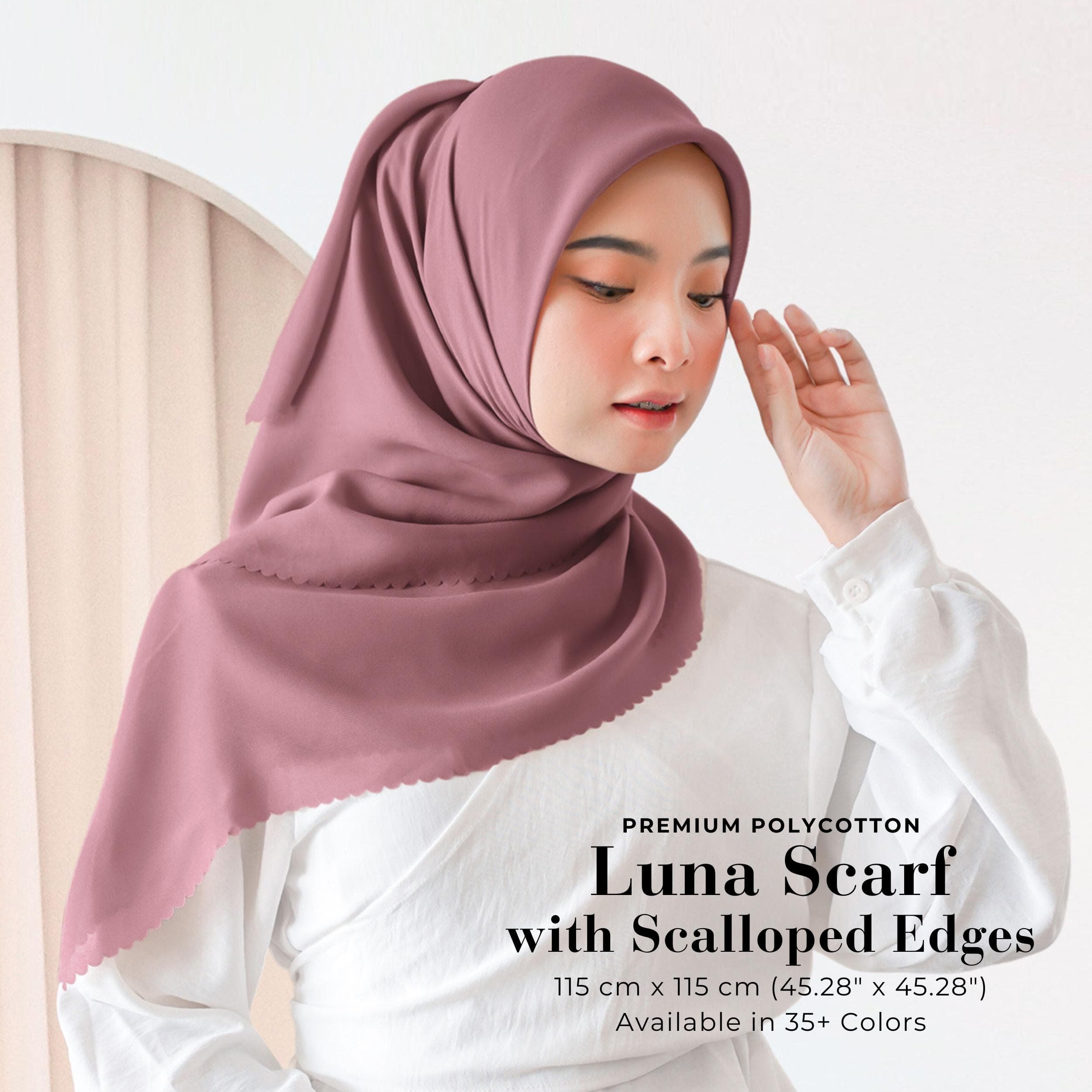 LUNA Scarf with Scalloped Edges, Square Hijab Scarf, Lightweight Shawl Wrap Scarves, Head Scarf, Head Covers, Islamic Muslim Gifts for Women - image 3