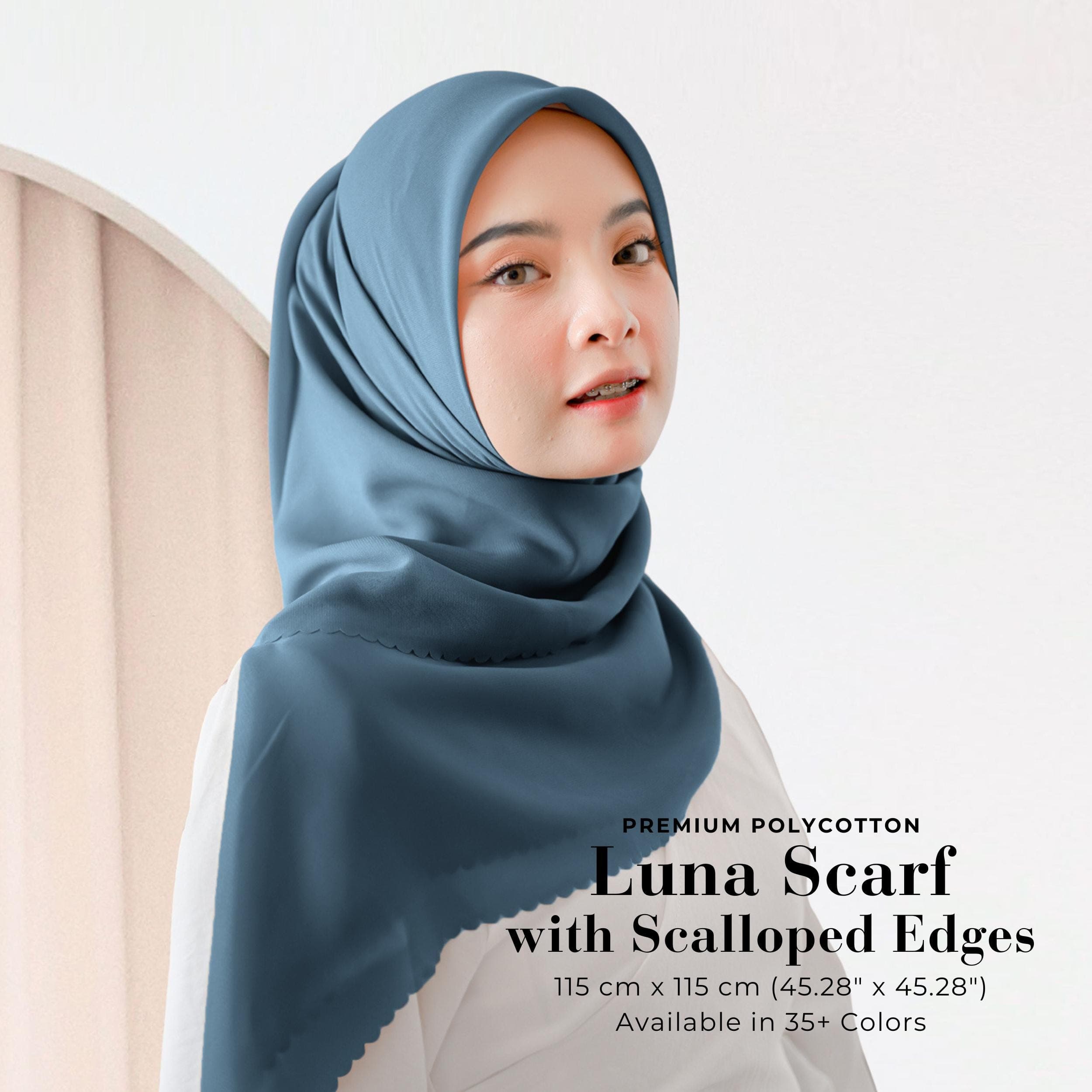 LUNA Scarf with Scalloped Edges, Square Hijab Scarf, Lightweight Shawl Wrap Scarves, Head Scarf, Head Covers, Islamic Muslim Gifts for Women