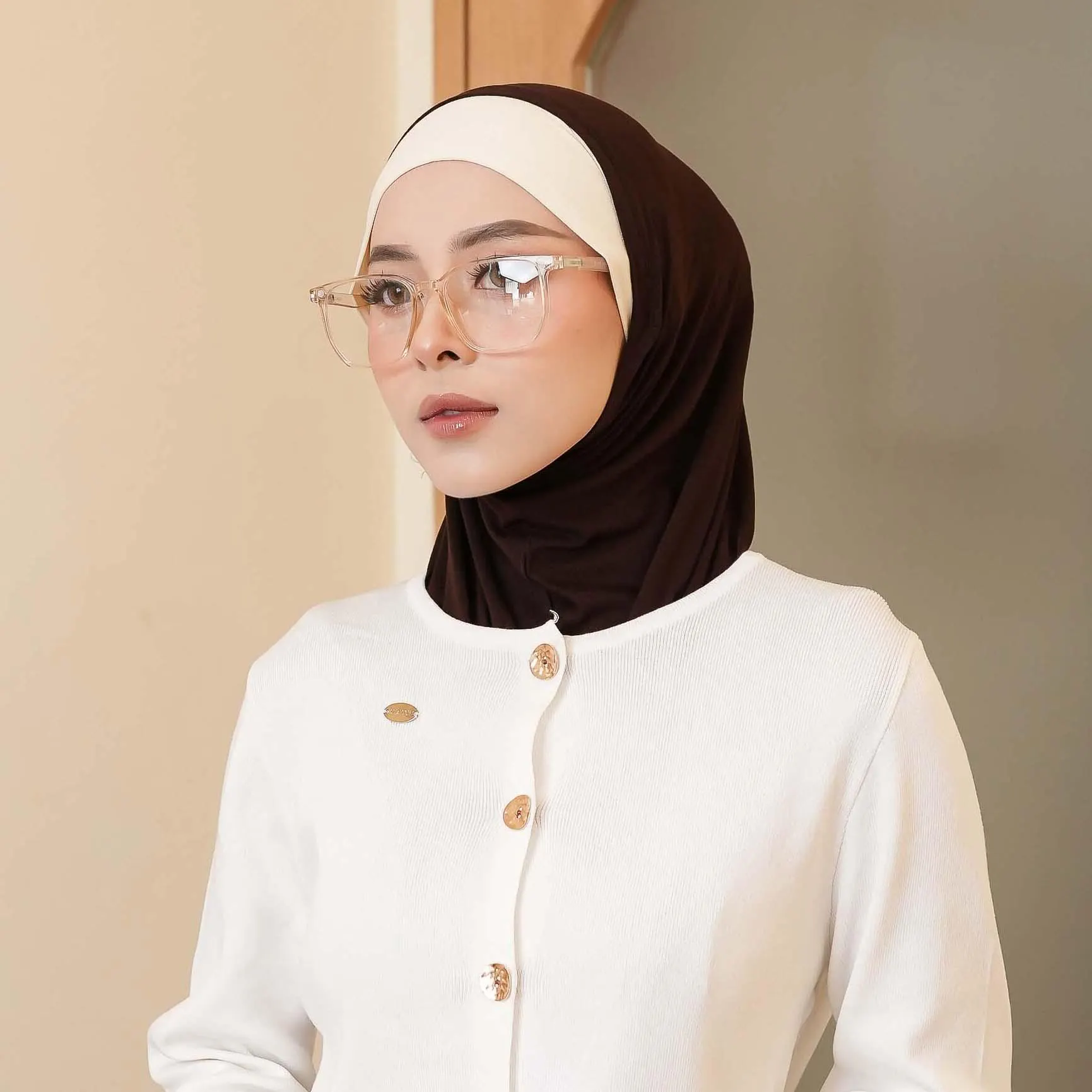 PARVANA Two-Tone Head Cover with Inner Securing Ties, Quick Easy Wear No Pin One-Piece Instant Hijab, Earth Tone Beige Cream Choco - image 4
