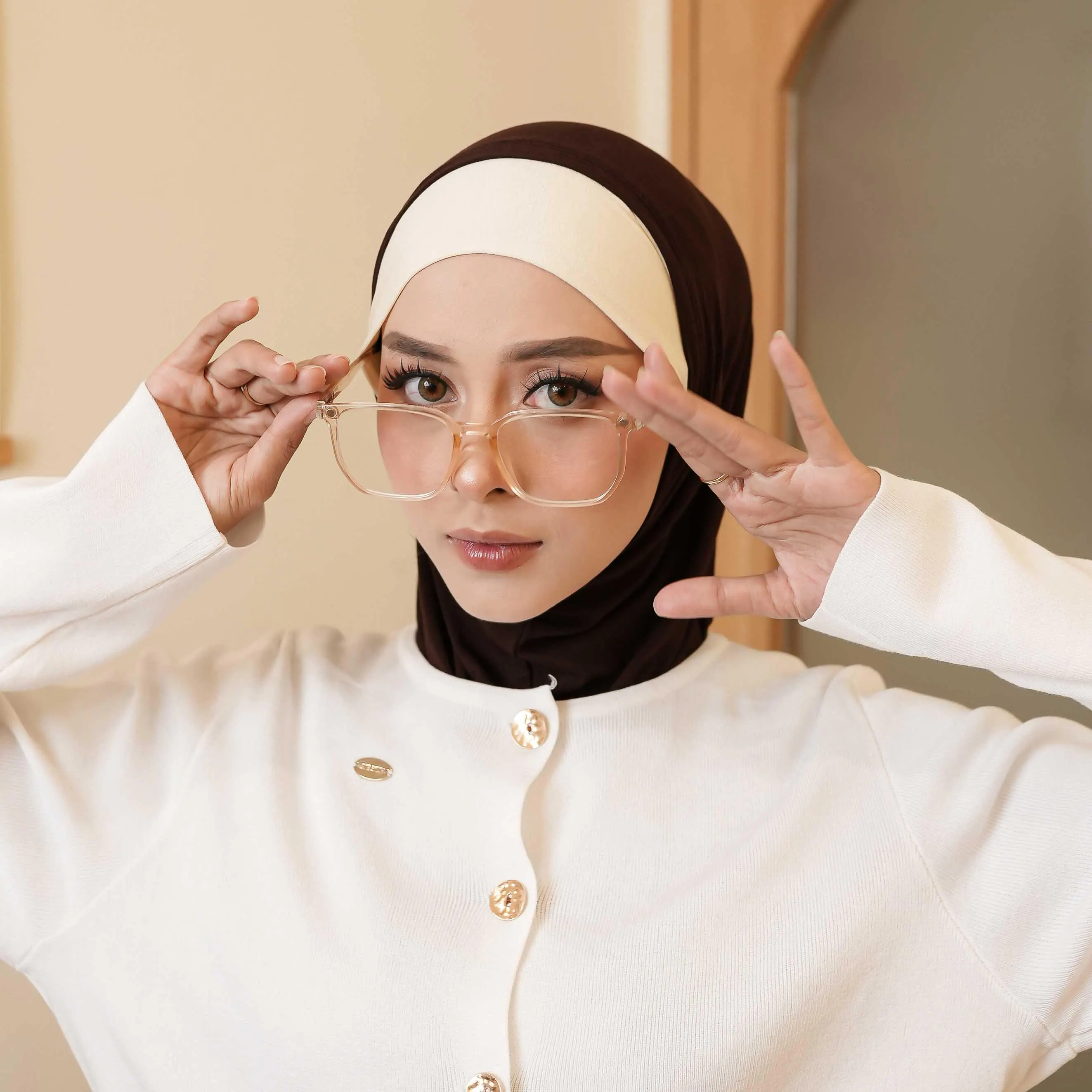 PARVANA Two-Tone Head Cover with Inner Securing Ties, Quick Easy Wear No Pin One-Piece Instant Hijab, Earth Tone Beige Cream Choco - image 3