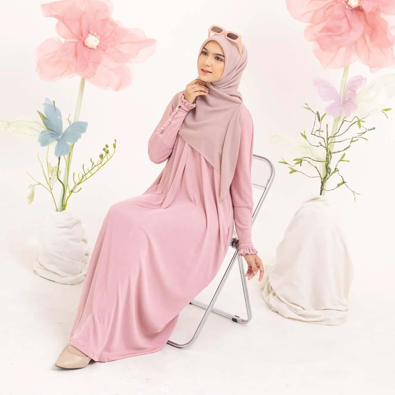 AZA Dress, 6 Colors Premium Knit Loose Maxi Dress with Long Sleeves and a Pocket, Zippers at the Neck and Sleeves, Muslim Women Modest Wear - image 3