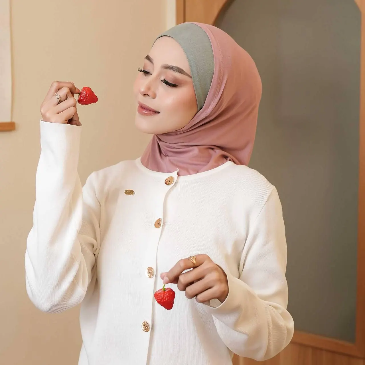 PARVANA Two-Tone Head Cover with Inner Securing Ties, Quick Easy Wear No Pin One-Piece Instant Hijab Pink Sage Green Matcha - image 3
