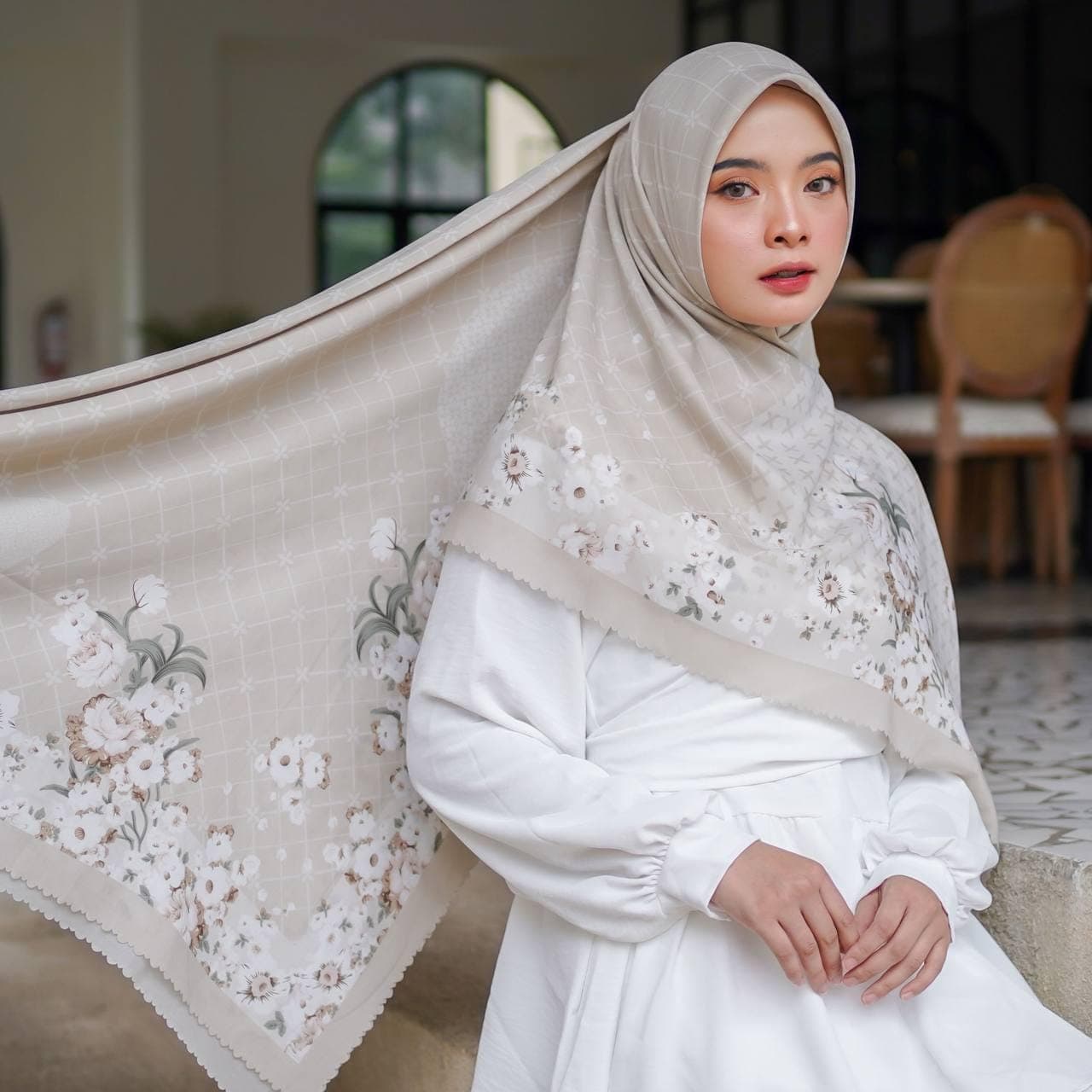 FARA Scarf, Limited Edition 4 Colors Premium Voile Square Hijab Scarf, Lightweight Shawls Scarves Wrap Floral Flower, Muslim Gifts for Women