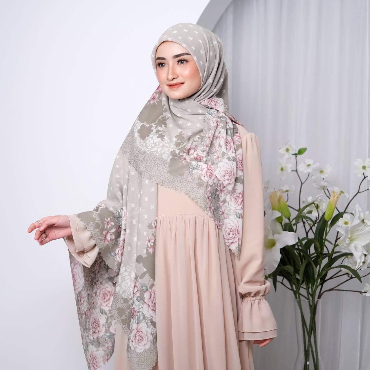 DARA Scarf, Limited Edition 4 Colors Premium Voile Square Hijab Scarf, Lightweight Shawls Scarves Wrap Floral Flower, Muslim Gifts for Women
