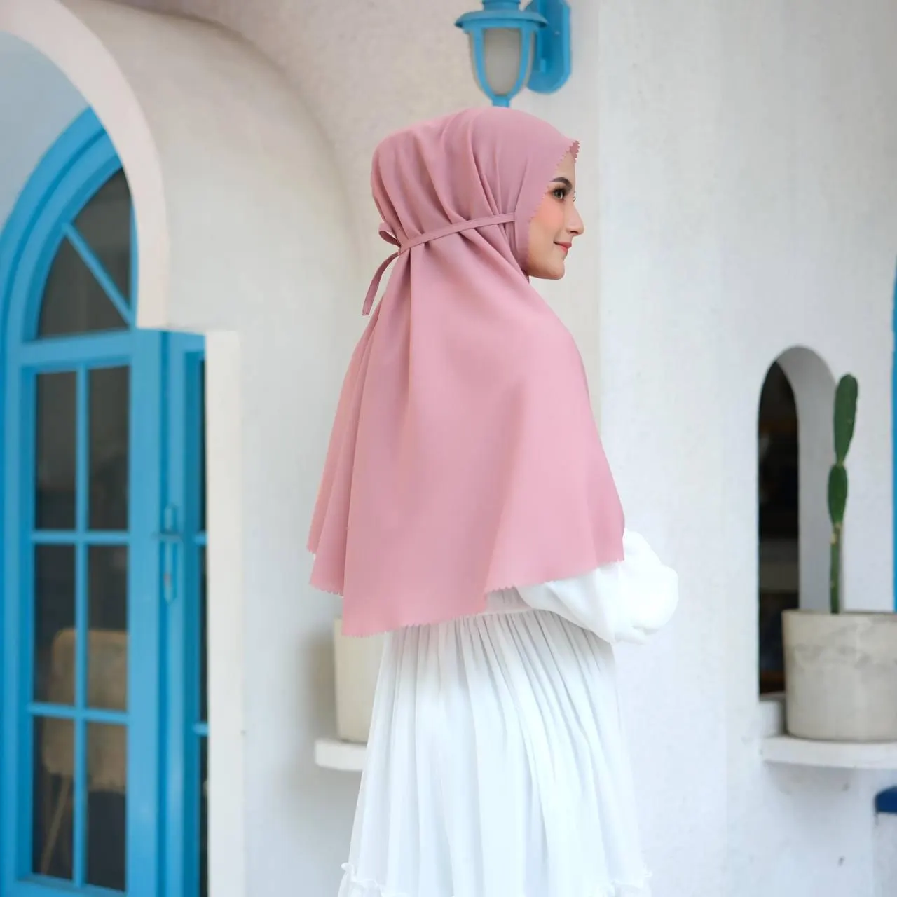 NAZEEYA Instant Hijab, 21 Colors Premium Diamond Crepe Khimar hijab Travel, Quick Easy Wear, Slip On, Tie Back, No Pin, One Piece Hijab Pink - image 3
