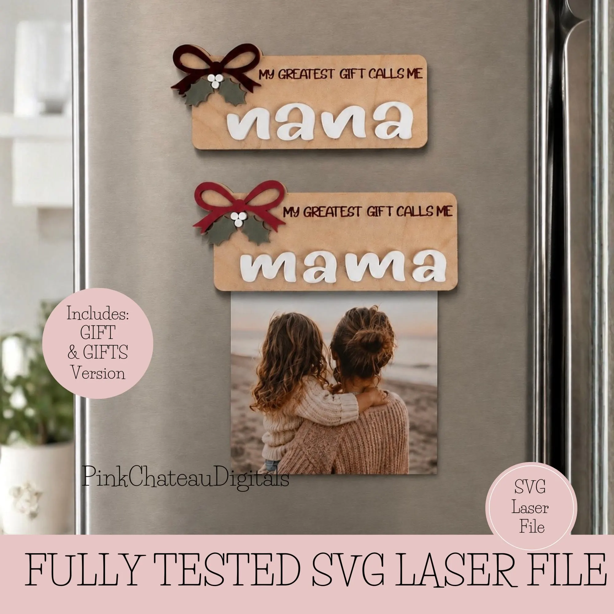Holiday Photo Magnets | Childrens Picture Holder | Gift For Mom  | Glowforge Lightburn  + Tested Laser Cut Engrave Digital File