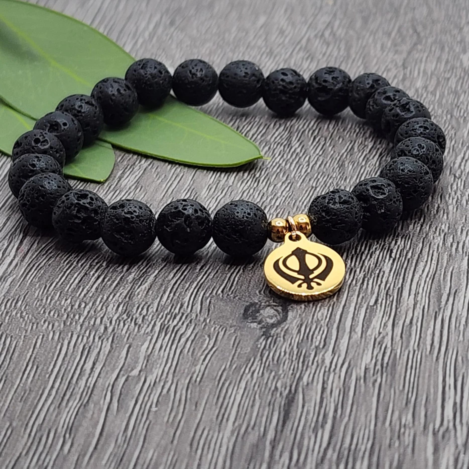 Black Lava Stone Diffuser Healing Bracelet with Khanda Stainless Charm Gifts 30 and Under - image 3