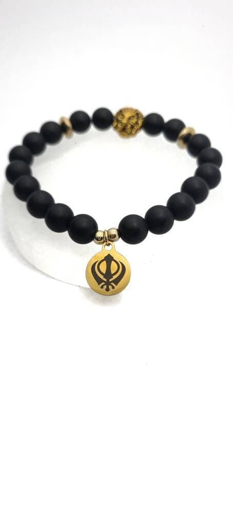 Khanda Bracelet - 8 mm Black Bracelet - Lion Charm Bracelet- Gifts for Him - Gifts for Her - Sikh Jewelry, Punjabi Jewelry Handmade Bracelet - image 3