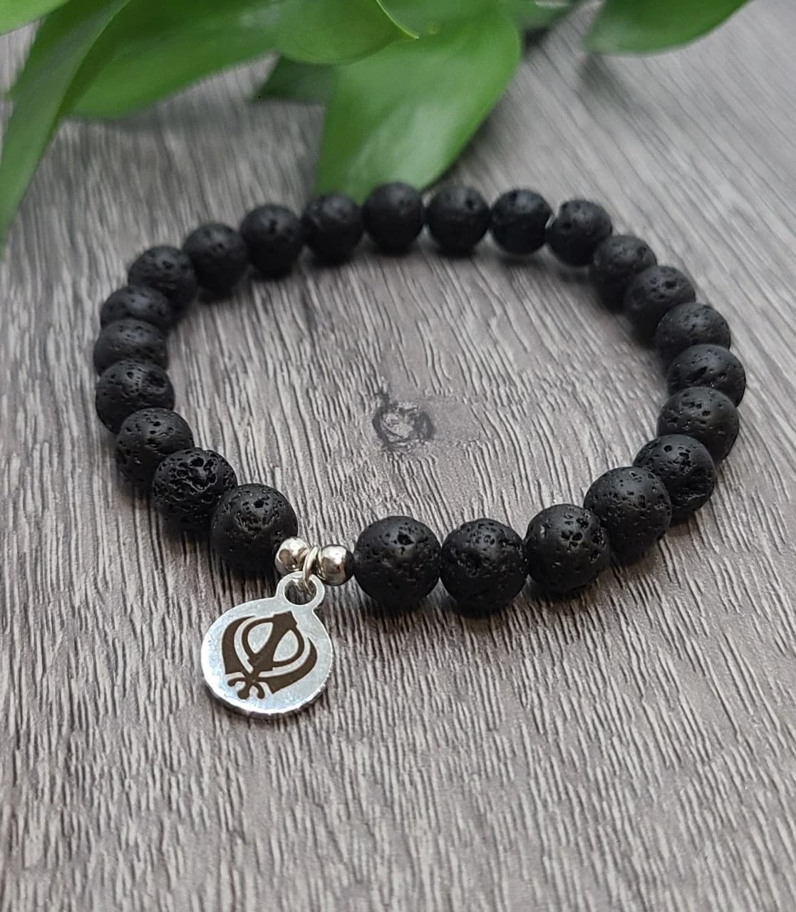 Black Lava Stone Diffuser Healing Bracelet with Khanda Stainless Charm Gifts 30 and Under