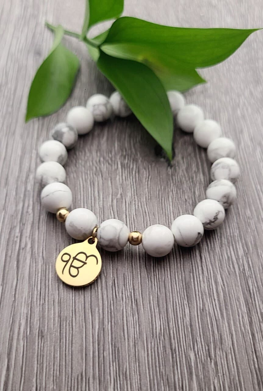 Ik Onkar Charm Bracelet with 8 mm Healing Howlite Stones Gifts 30 and Under - image 3