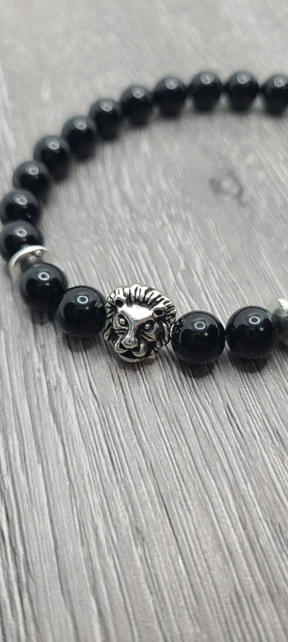 Lion Bracelet / Black Bead Bracelet / Men's Bracelet / Charm Bracelet / Gifts 30 and Under - image 3