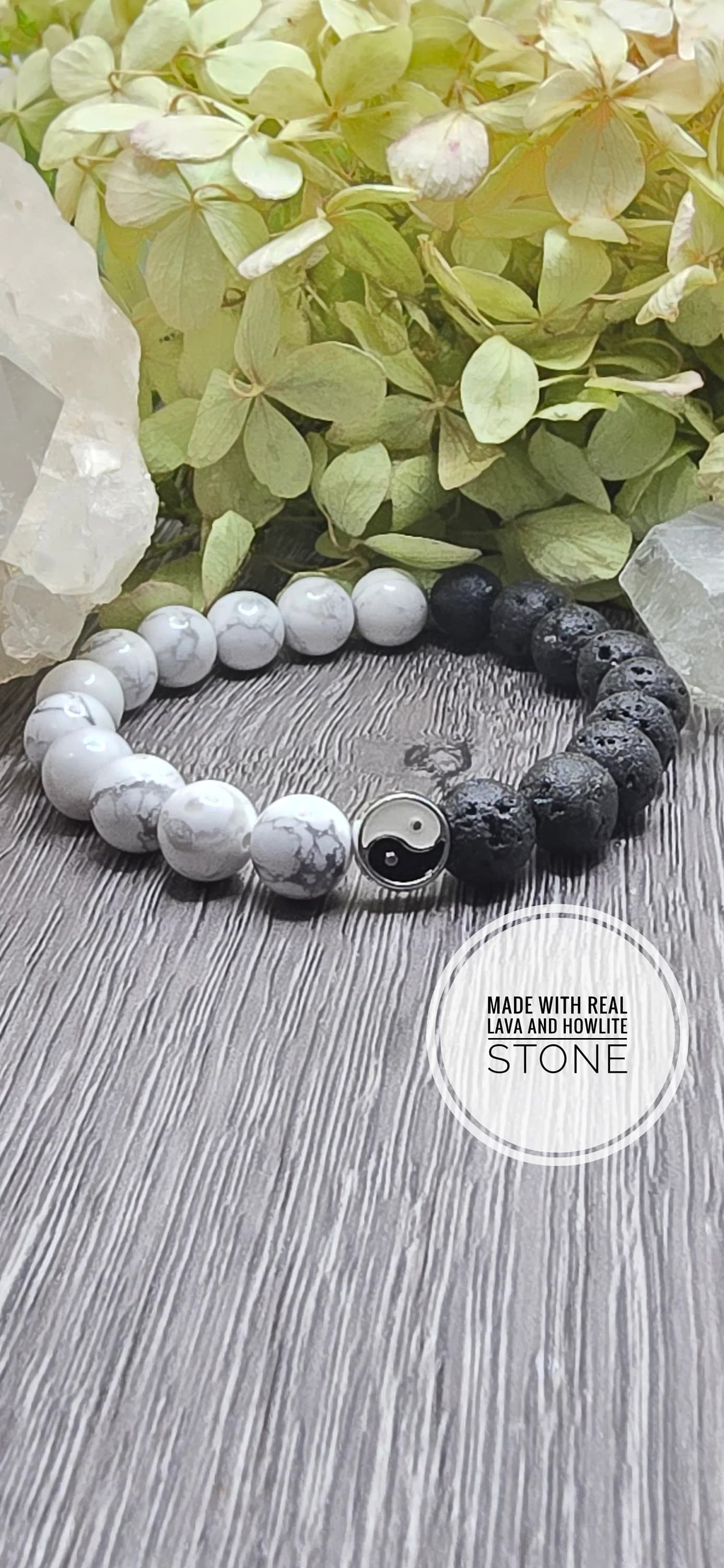 Ying Yang Charm Bracelet - Peace bracelet - Zen Bracelet- Diffuser Bracelet - Black/white - 8 mm Lava_Howlite Stones Gifts - 30 and Under