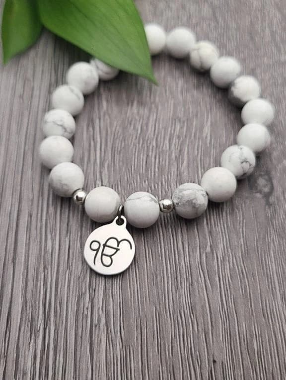 Ik Onkar Charm Bracelet with 8 mm Healing Howlite Stones Gifts 30 and Under - image 4