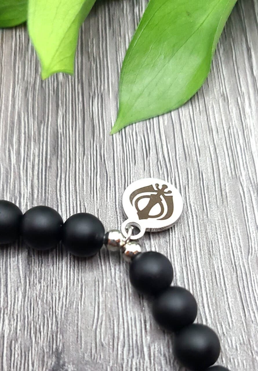 Khanda Bracelet - 8 mm Black Bracelet - Lion Charm Bracelet- Gifts for Him - Gifts for Her - Sikh Jewelry, Punjabi Jewelry Handmade Bracelet - image 5