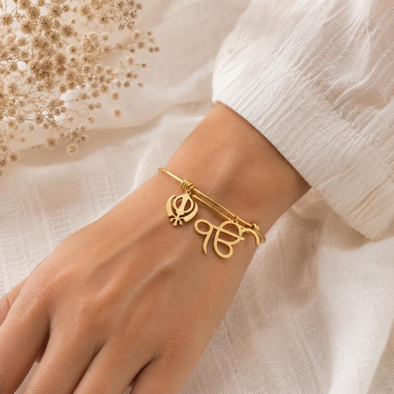 Sikh Ik Onkar Khanda Bangle | Adjustable Stainless Steel Punjabi Kada Bracelet Gold Silver | - image 3