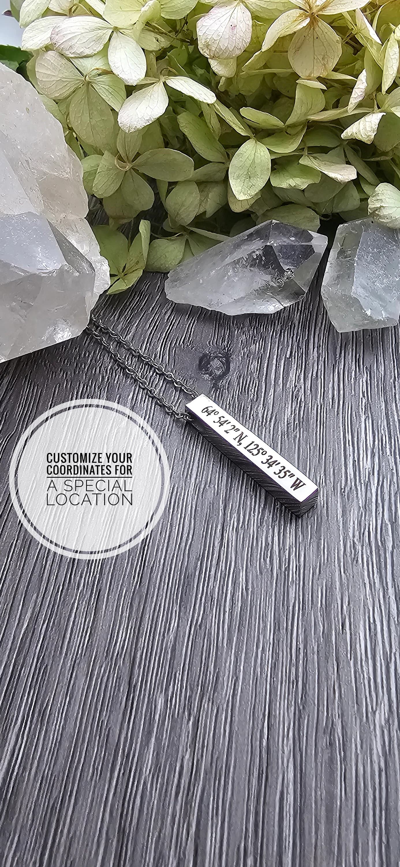 Custom coordinates necklace, Engraved Coordinates Bar necklace Personalized Bridesmaids gift Coordinate jewelry Location necklace Bridesmaid