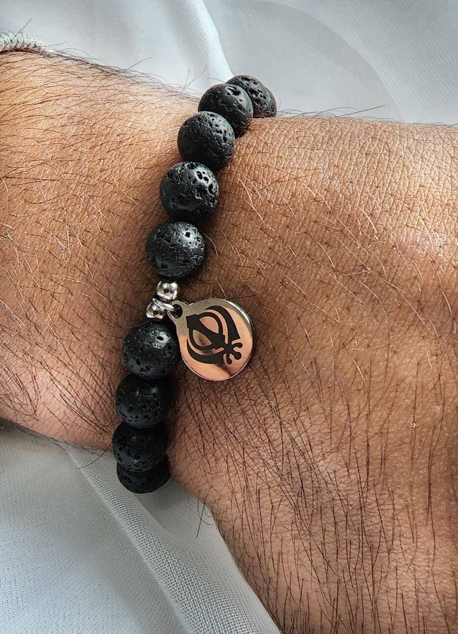 Black Lava Stone Diffuser Healing Bracelet with Khanda Stainless Charm Gifts 30 and Under - image 5
