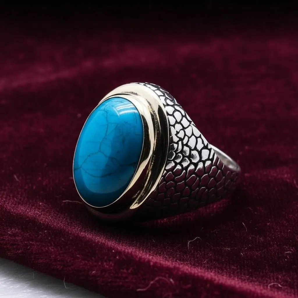 925 Sterling Silver Turquoise Stone Ring, Handmade Men’s Firuze Gemstone Statement Ring - image 3