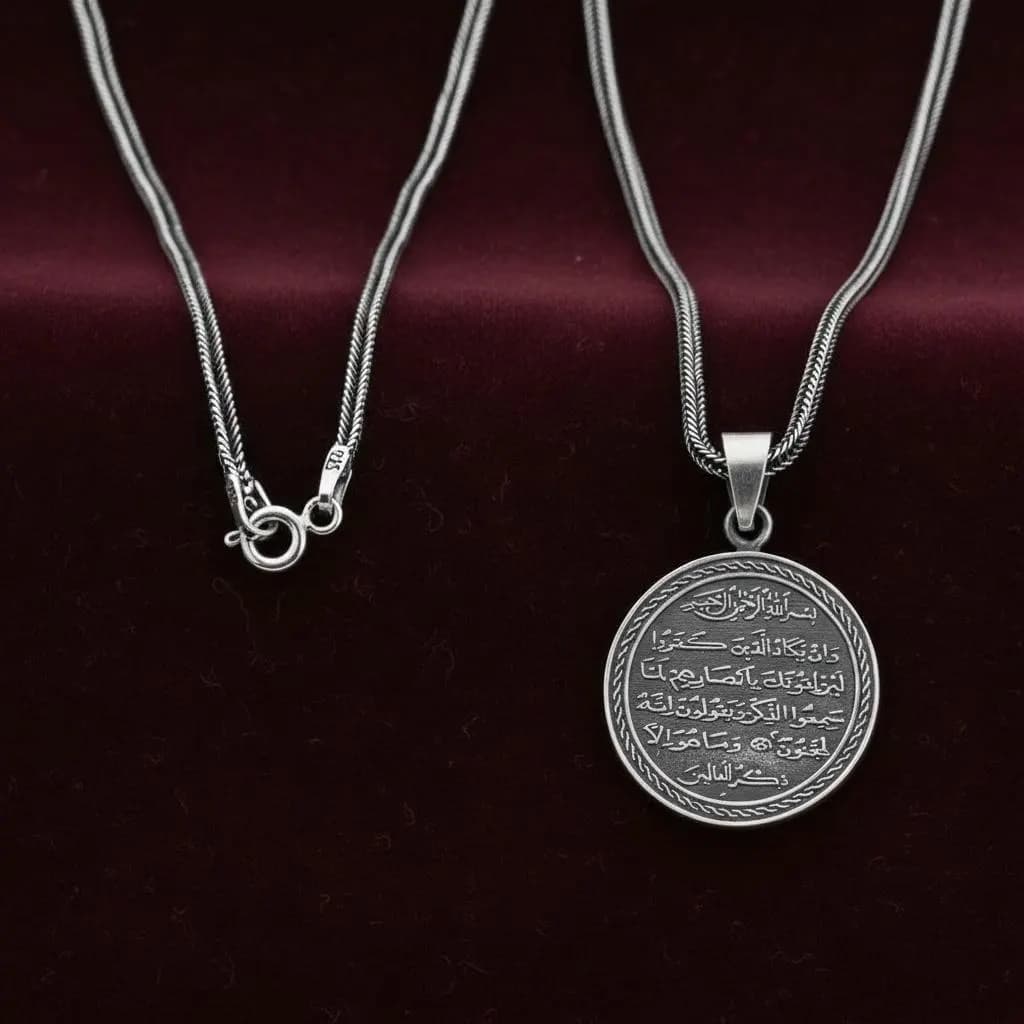 925 Sterling Silver Kıtmir Nazar Prayer Necklace, Islamic Protective Pendant, 60cm Chain - image 5