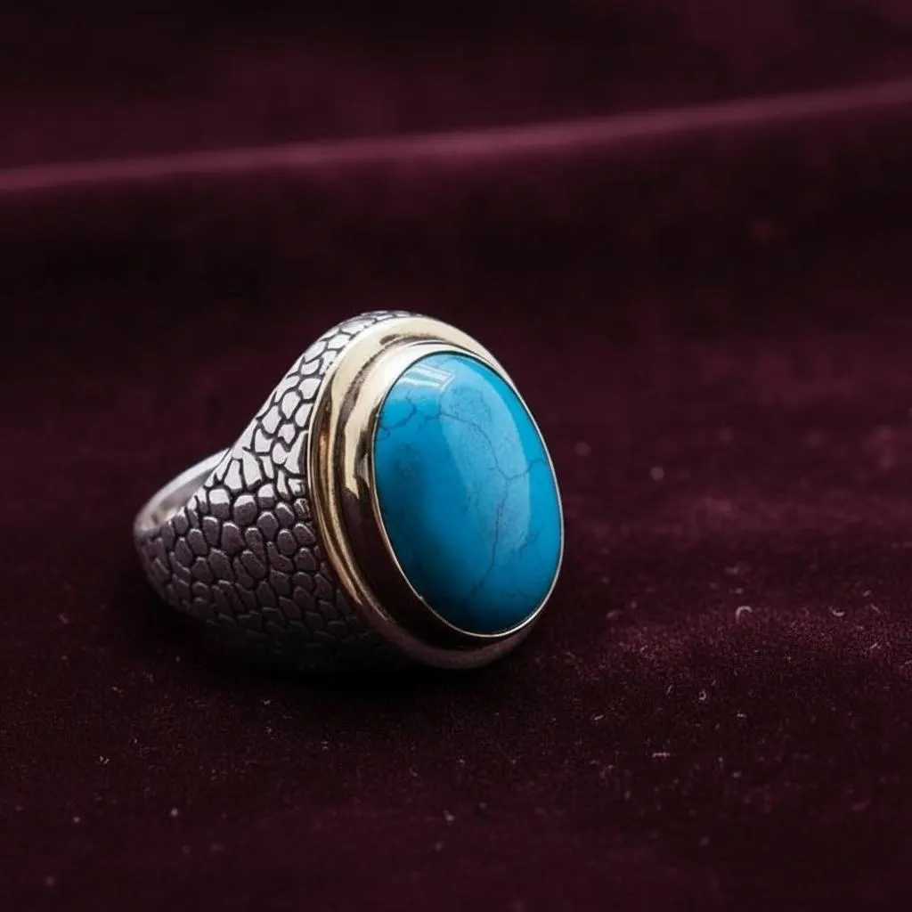 925 Sterling Silver Turquoise Stone Ring, Handmade Men’s Firuze Gemstone Statement Ring - image 5