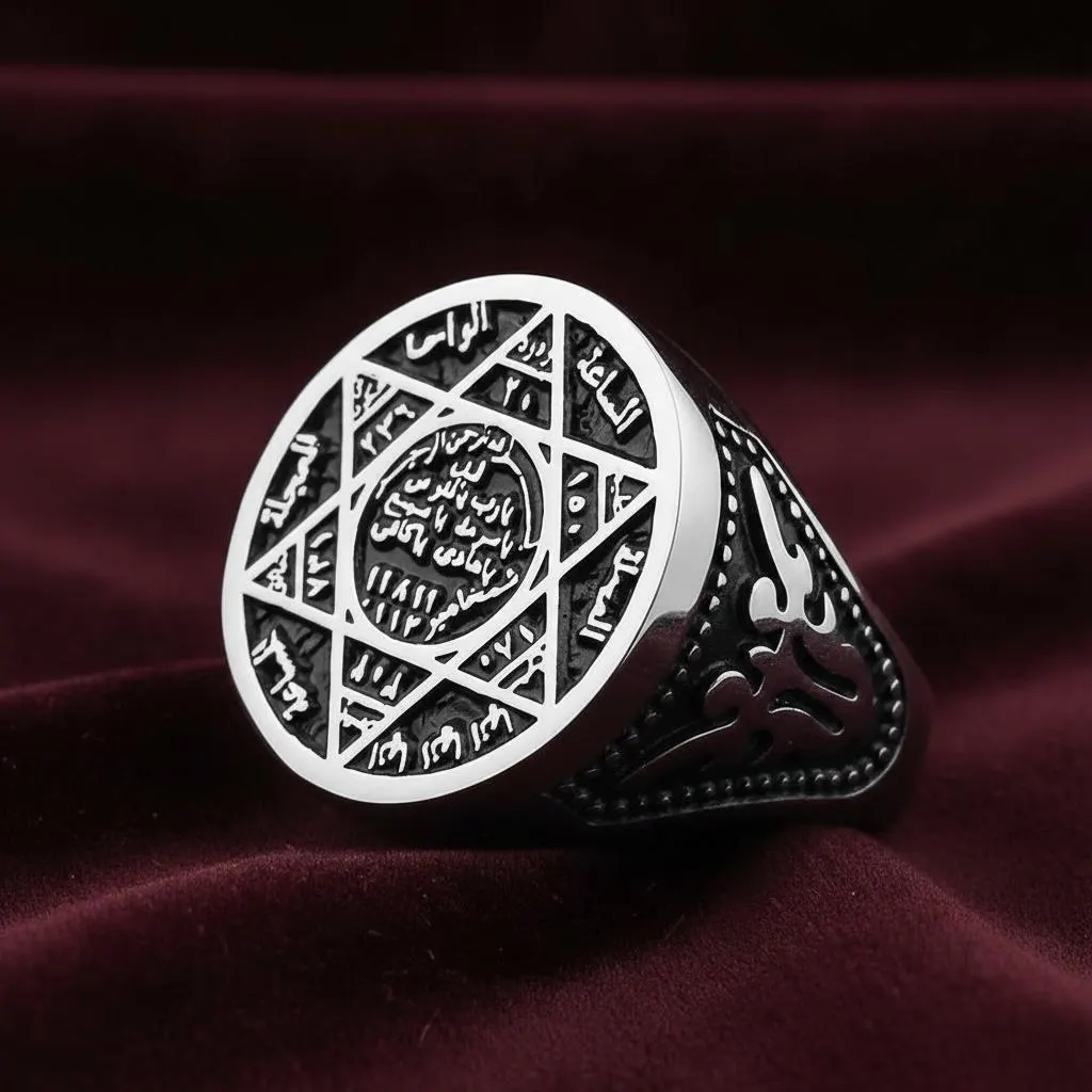 Handmade Seal of Solomon Sterling Silver Ring, Ottoman Islamic Style Statement Jewelry - image 5