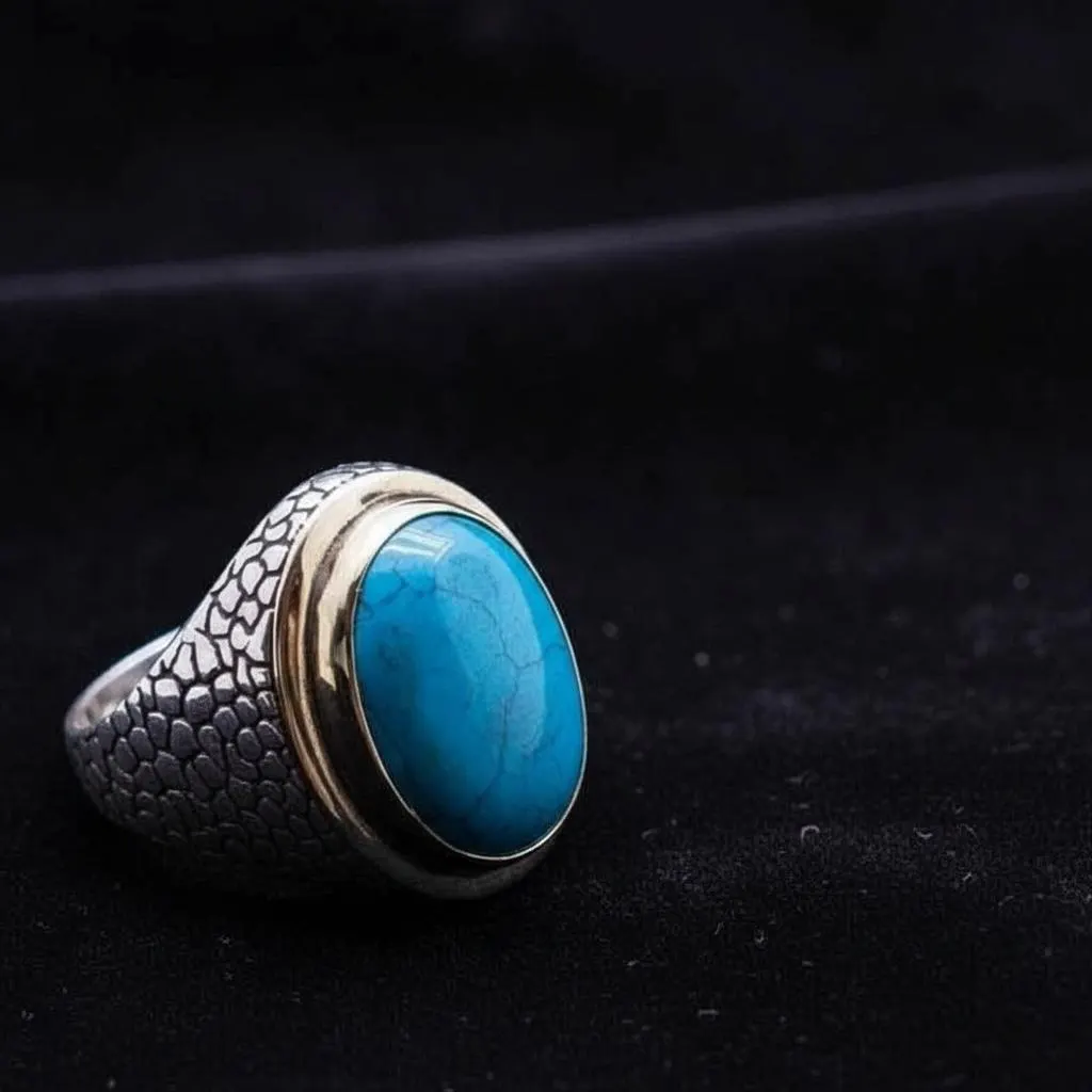 925 Sterling Silver Turquoise Stone Ring, Handmade Men’s Firuze Gemstone Statement Ring - image 4