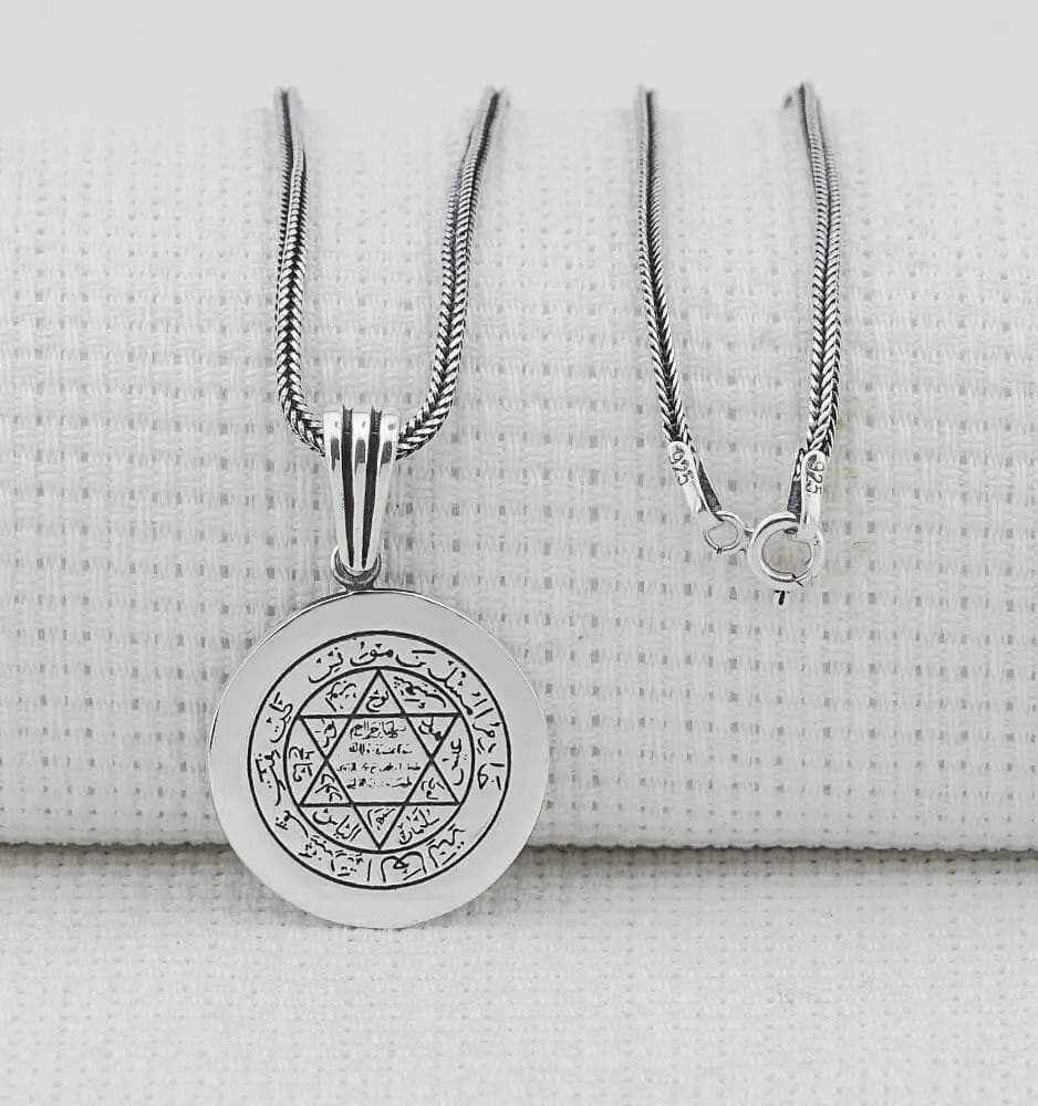 Seal of Solomon 925 Sterling Silver Necklace, Mührü Süleyman Unisex Pendant with Silver Chain - image 3