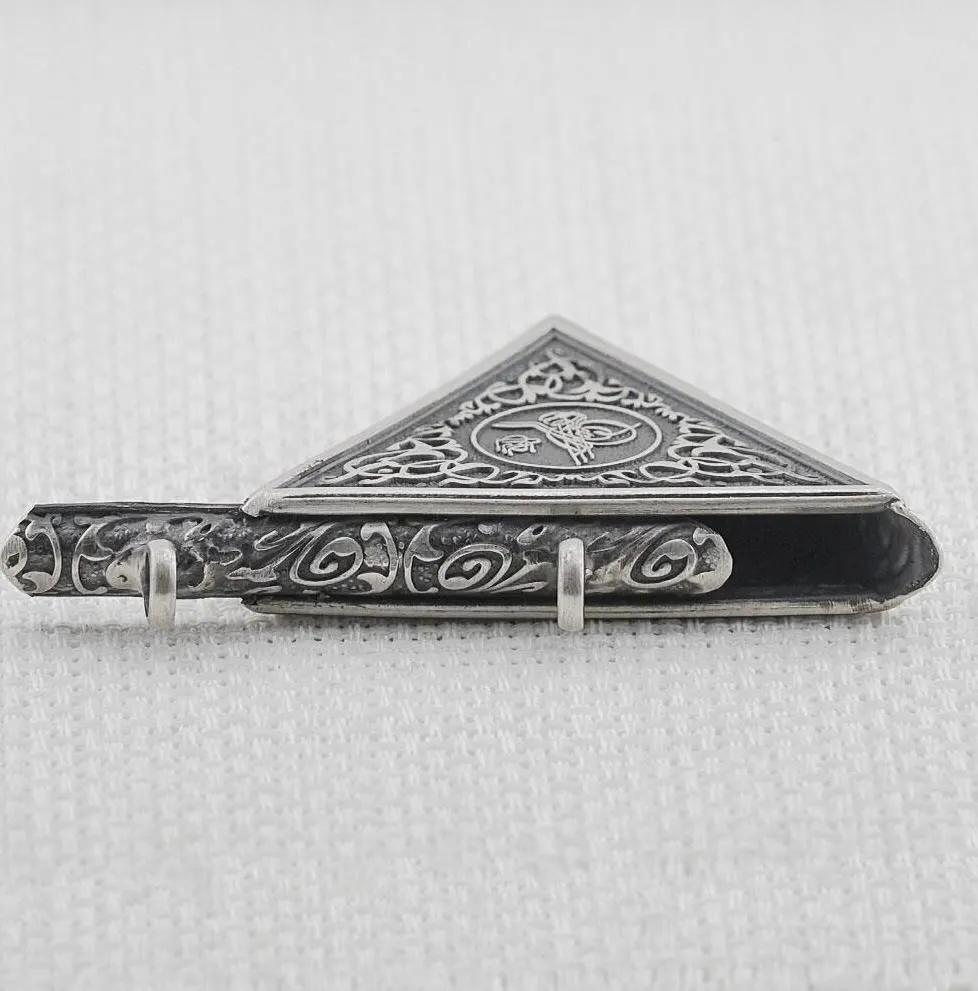 925 Sterling Silver Ottoman Tughra Triangle Amulet Case Pendant - image 3