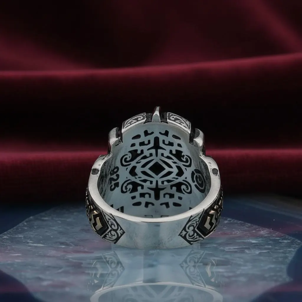 925 Sterling Silver Oval Black Onyx Ring, Ottoman Style Men’s Statement Ring - image 4