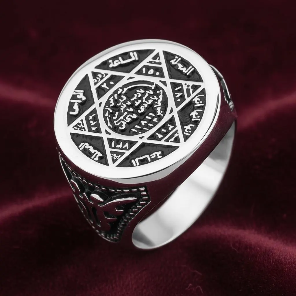 Handmade Seal of Solomon Sterling Silver Ring, Ottoman Islamic Style Statement Jewelry - image 3