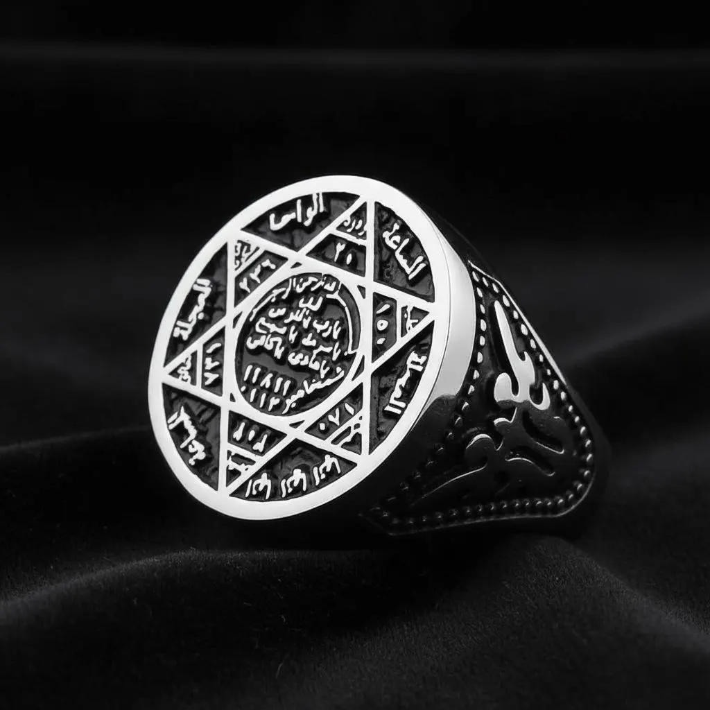 Handmade Seal of Solomon Sterling Silver Ring, Ottoman Islamic Style Statement Jewelry - image 4