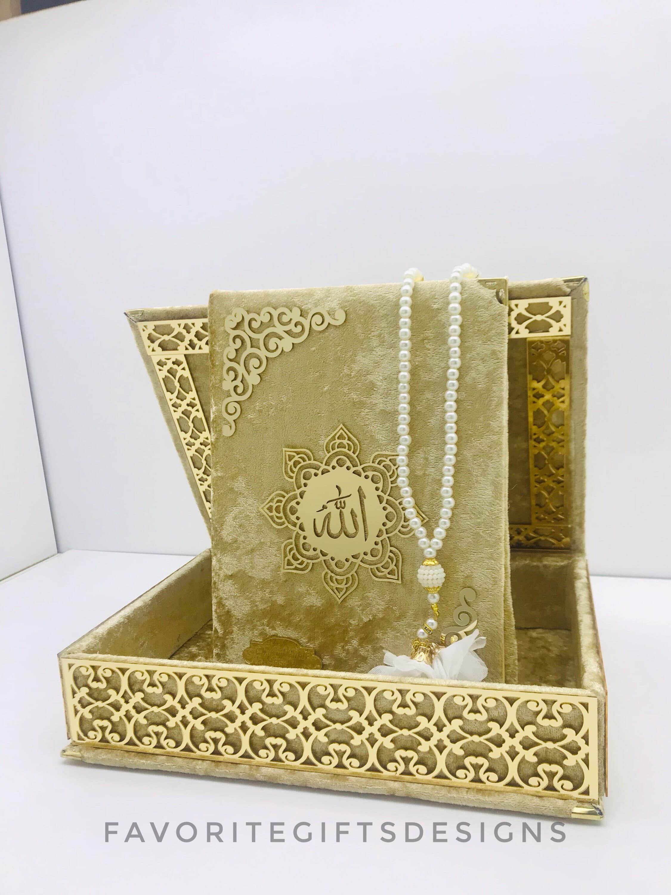 Personalized Quran with velvet box and tasbih set,  Muslim gift set, Velvet Quran and velvet box, Islamic Wedding Gift, Islamıc Quran gift. - image 4