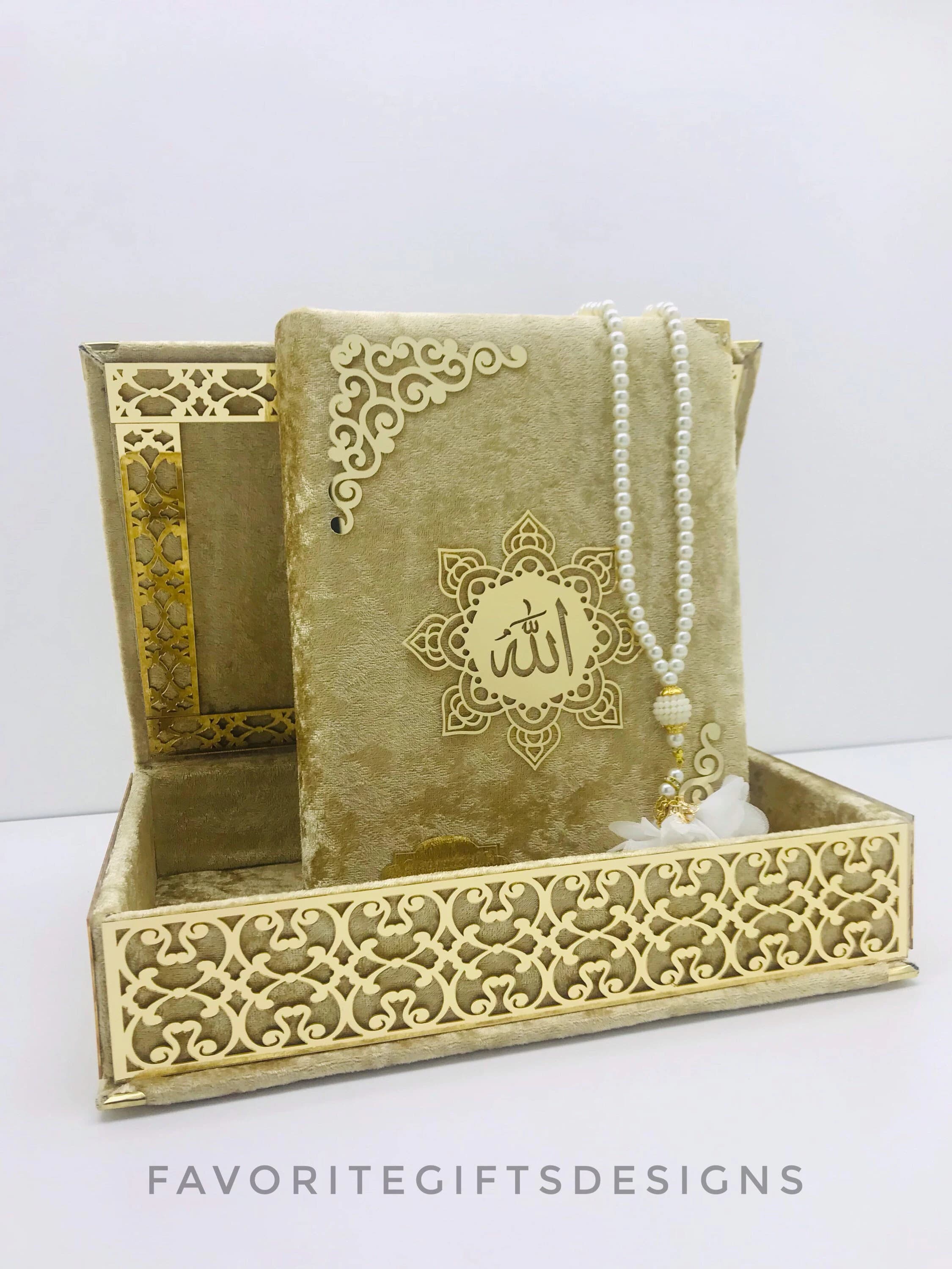 Personalized Quran with velvet box and tasbih set,  Muslim gift set, Velvet Quran and velvet box, Islamic Wedding Gift, Islamıc Quran gift.