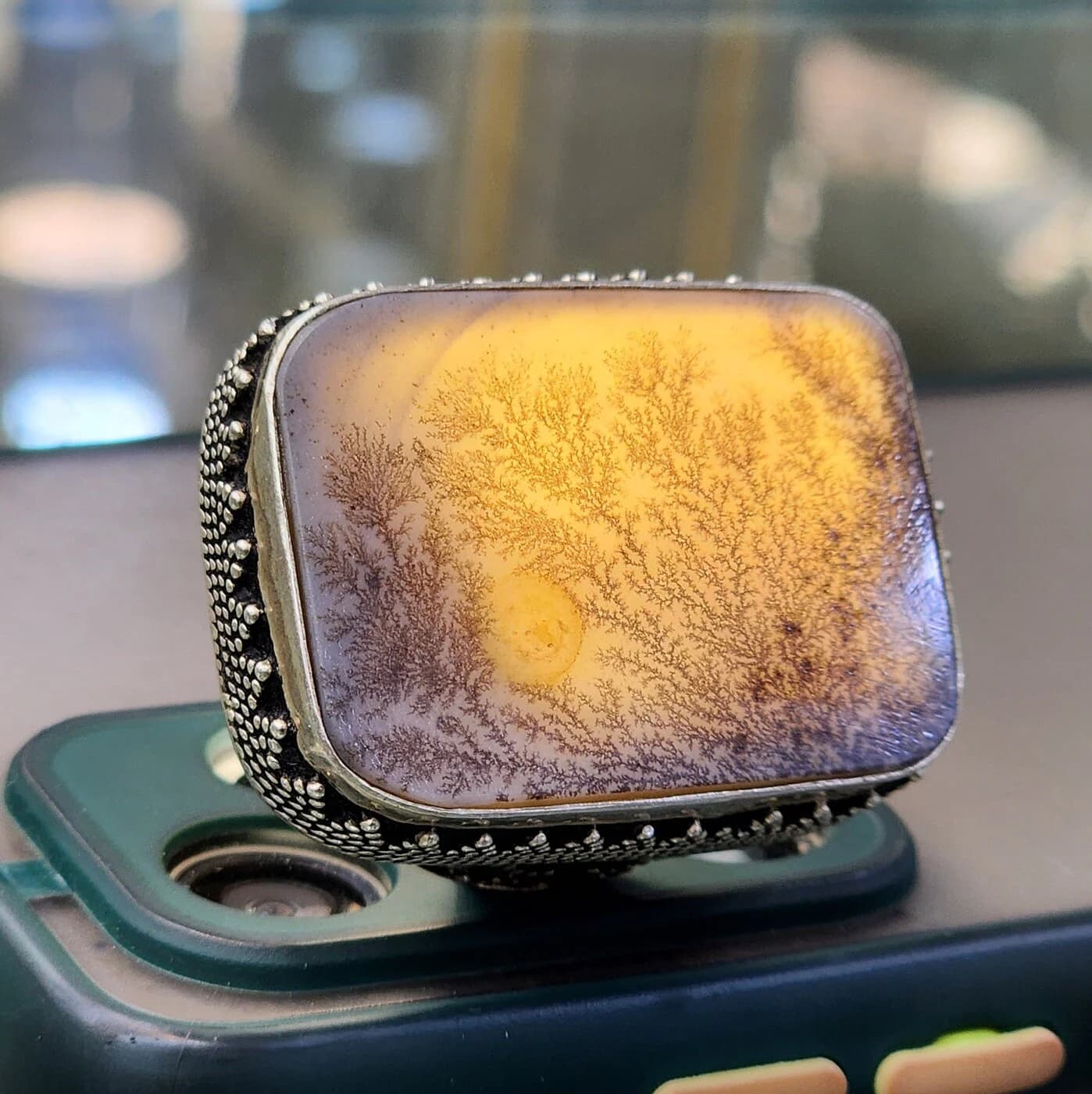 Mid-Century Dendritic Agate Vintage Ring. 925 Sterling Silver Dendritic Agate certified  Gemstone Handmade Silver Ring - image 4