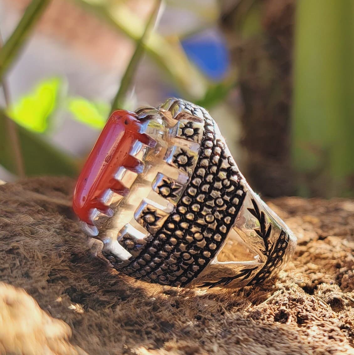 Long Coral Ring Natural Clean Coral Marjan 925 Sterling Silver Designer Ring Long Coral Marjan Geometric Handmade Ring Gift for Mothers Love - image 3