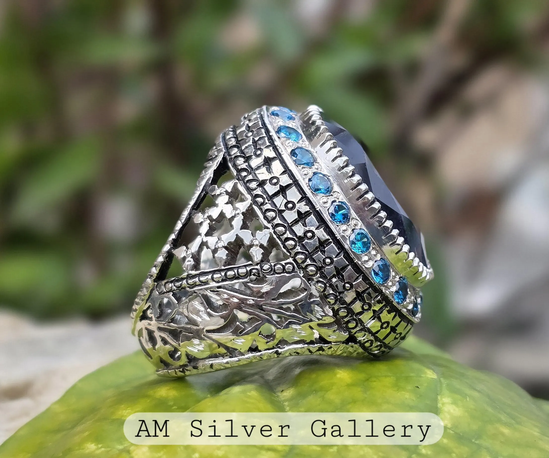 Blue Sapphire Ring, Sapphire Jewelry for men, Neelum Stone Ring, 925 Sterling Silver Handmade Ring, Sapphire Jewelry Valentines Gift For Him - image 3