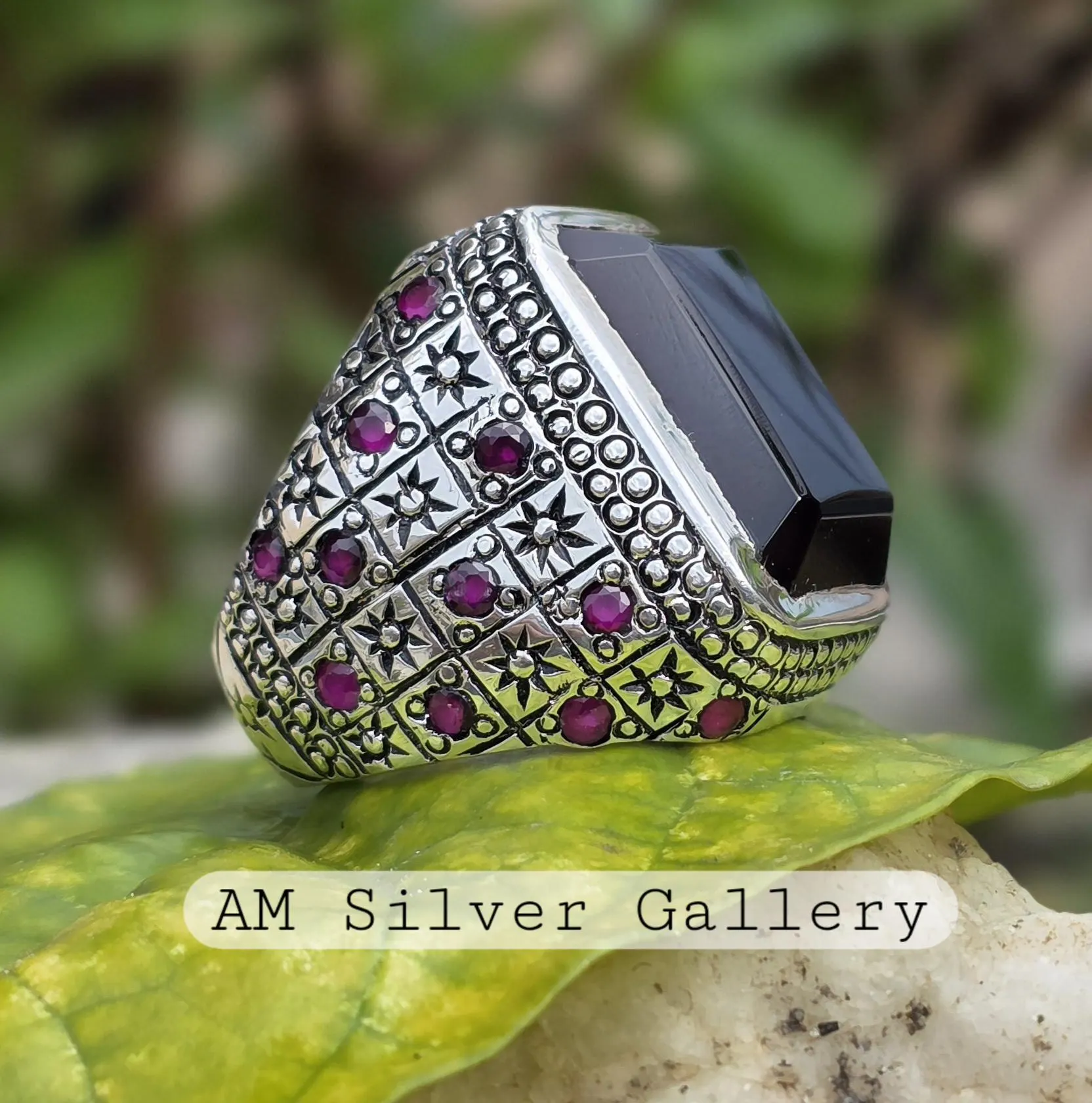 Black Aqeeq Ring | Natural Black Akik Ring | Original Handmade 925 Sterling Silver Black Agate/Aqeeq Ring, Men's Aqeeq Ring, Shia Ring - image 2