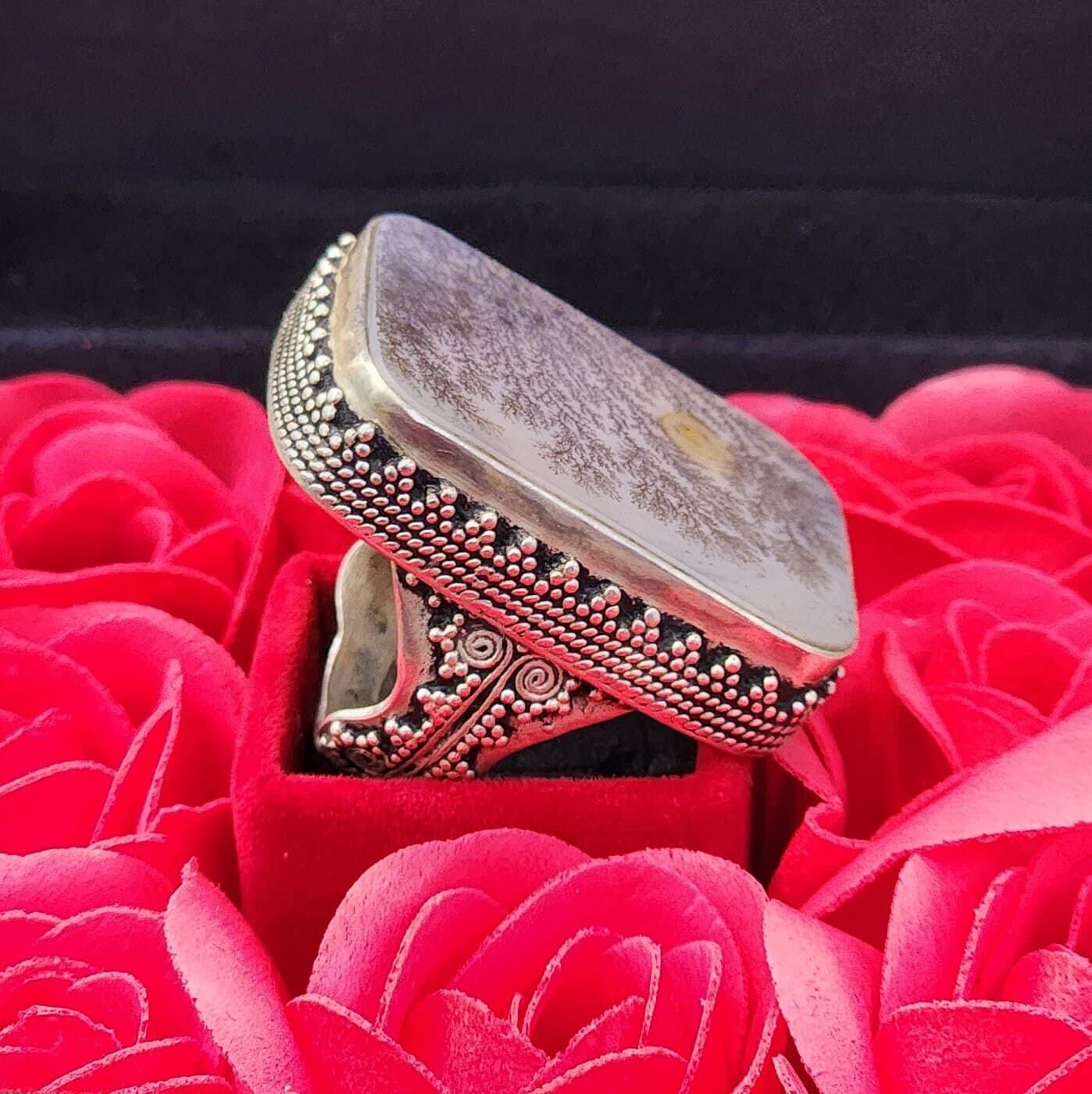 Mid-Century Dendritic Agate Vintage Ring. 925 Sterling Silver Dendritic Agate certified  Gemstone Handmade Silver Ring - image 3