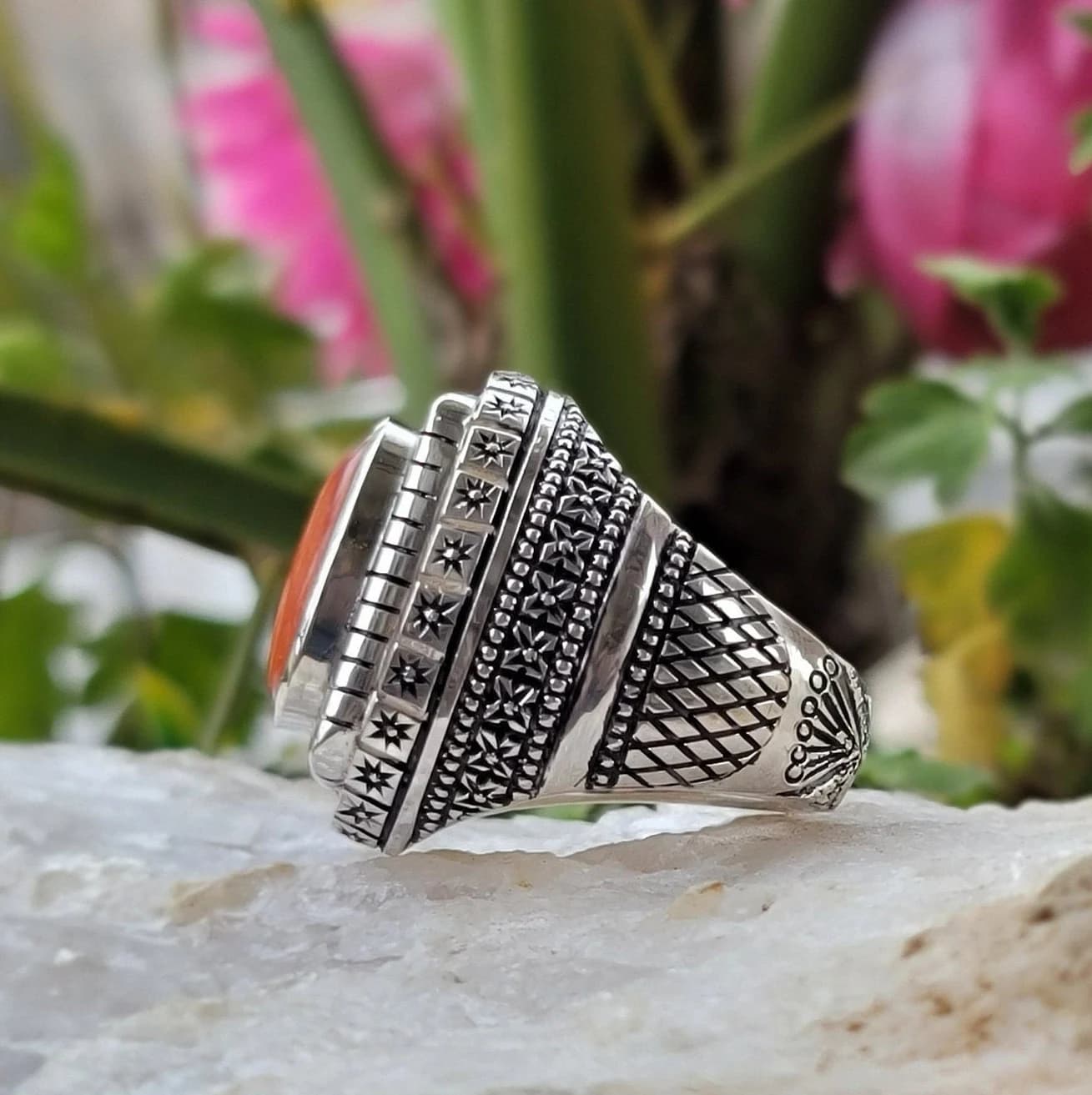 Coral Stone Handmade Silver Ring Natural Coral Stone 925 Sterling Silver Handmade Designer Ring Perfect Gift For Your Love - image 5