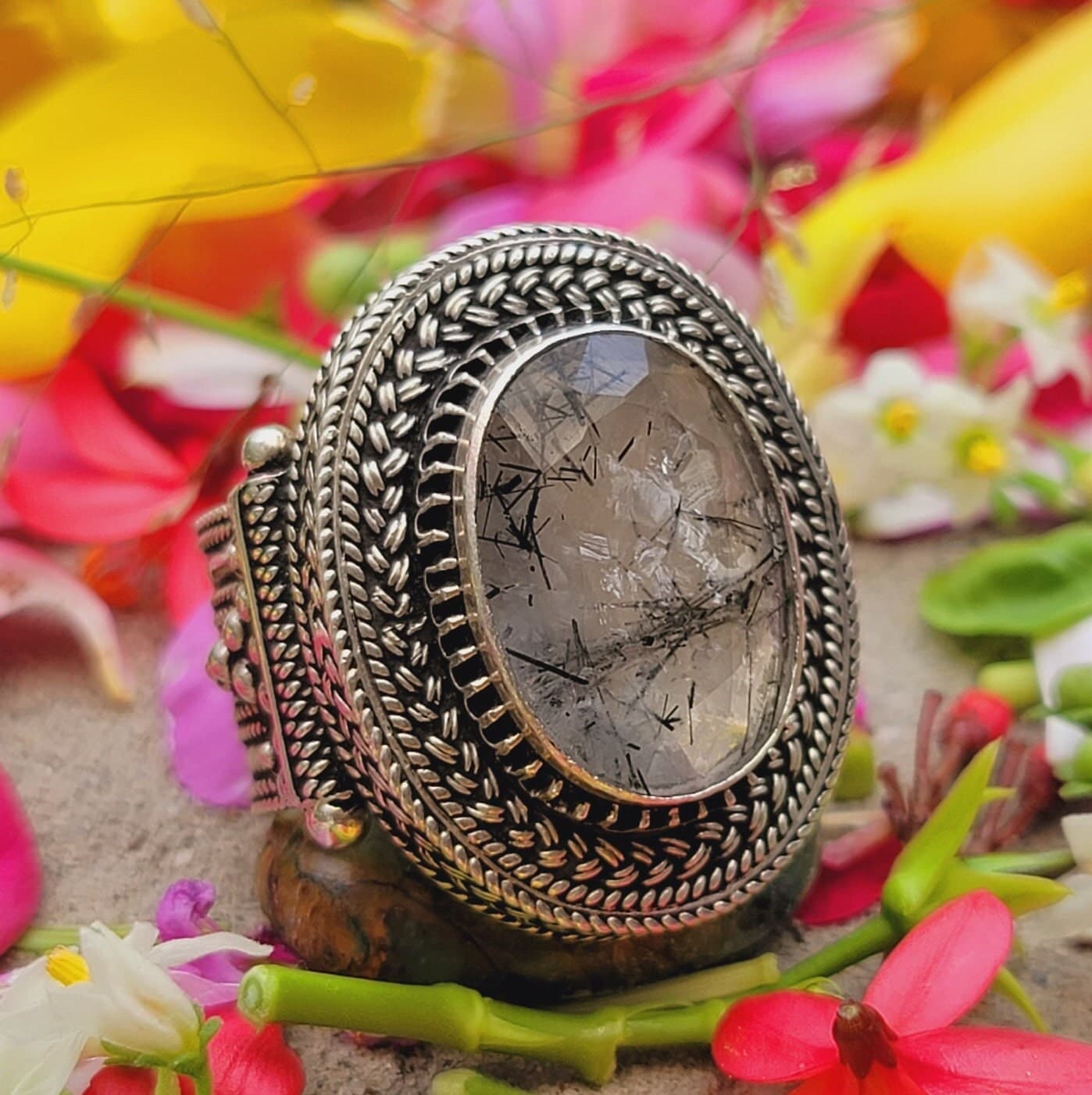 Excellent Quality Rutilated Quartz Moe Najaf Black Hair Stone Sterling Silver Handmade Ring Mohe Najaf Natural Quartz Real Gemstone Jewelry - image 2