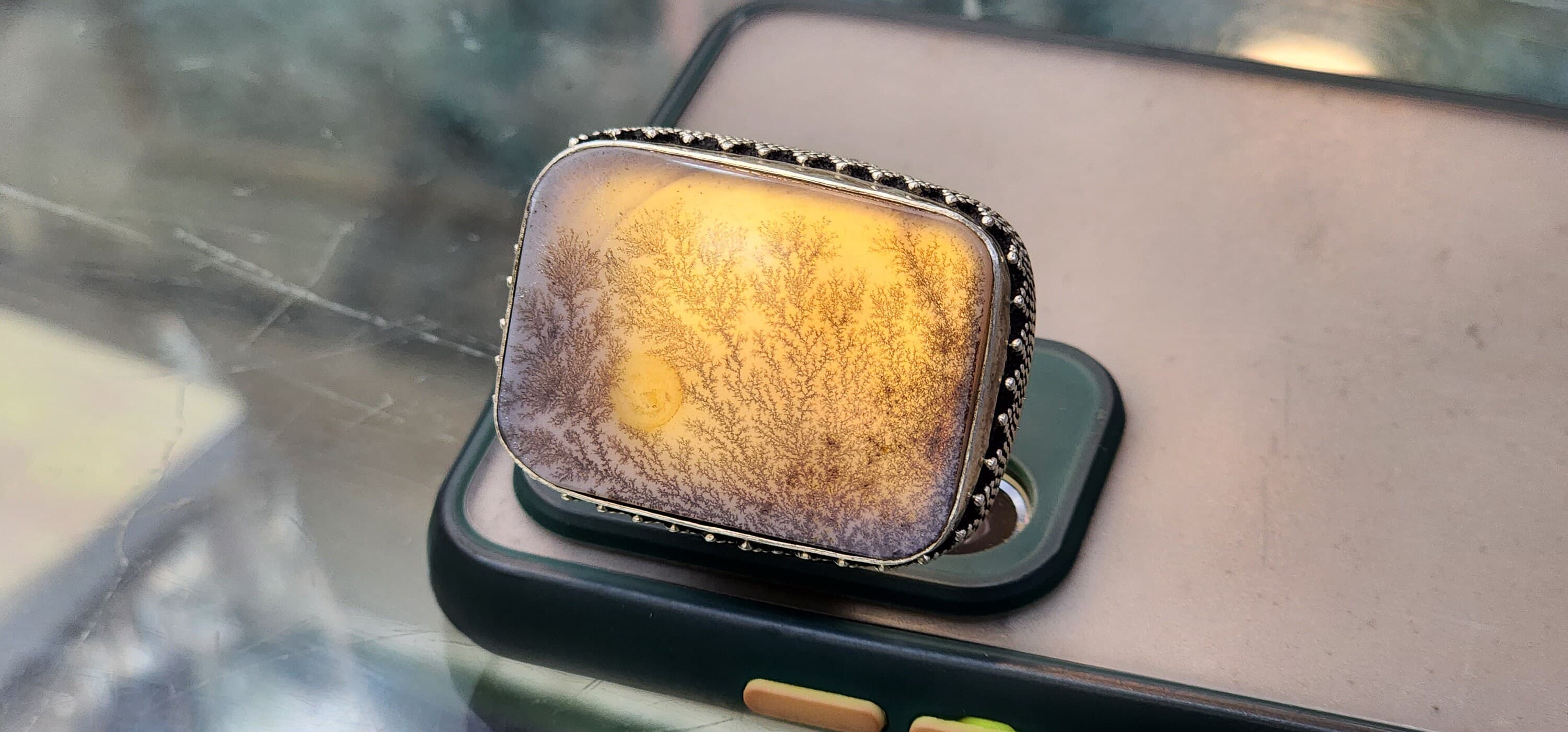 Mid-Century Dendritic Agate Vintage Ring. 925 Sterling Silver Dendritic Agate certified  Gemstone Handmade Silver Ring - image 5