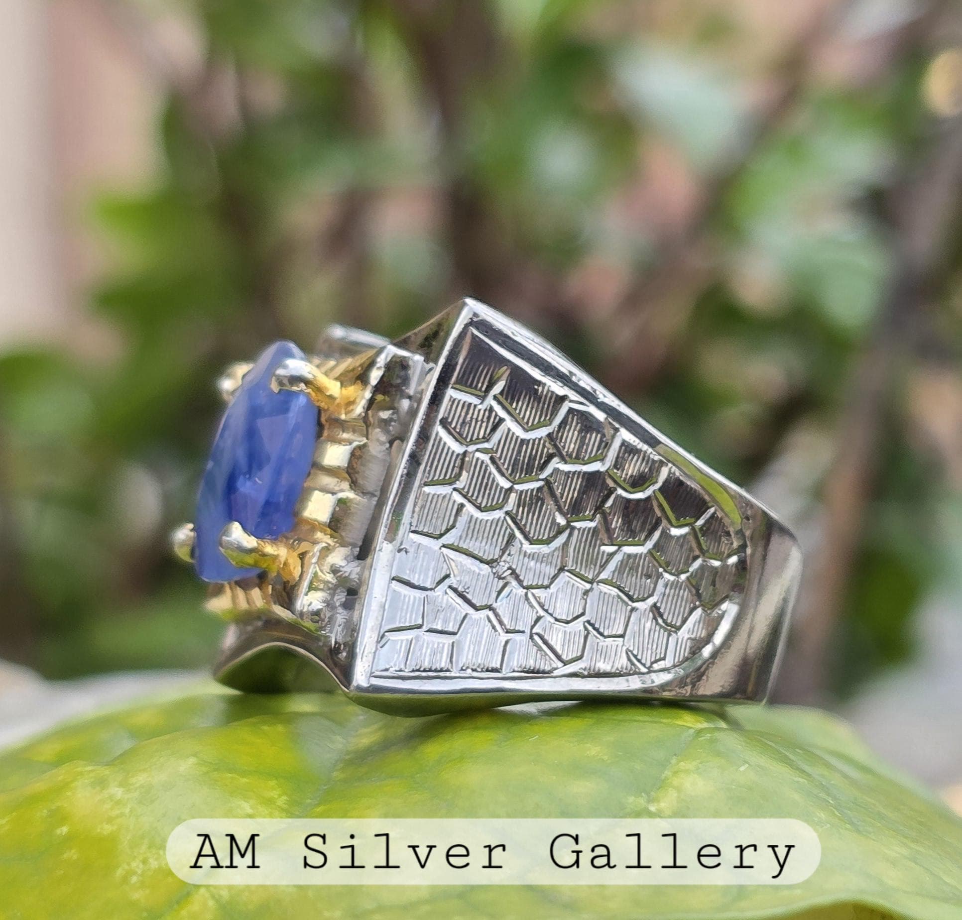 Natural Ceylon Blue Sapphire Ring, Sterling Silver 925, Handmade Artisan Ring - image 4