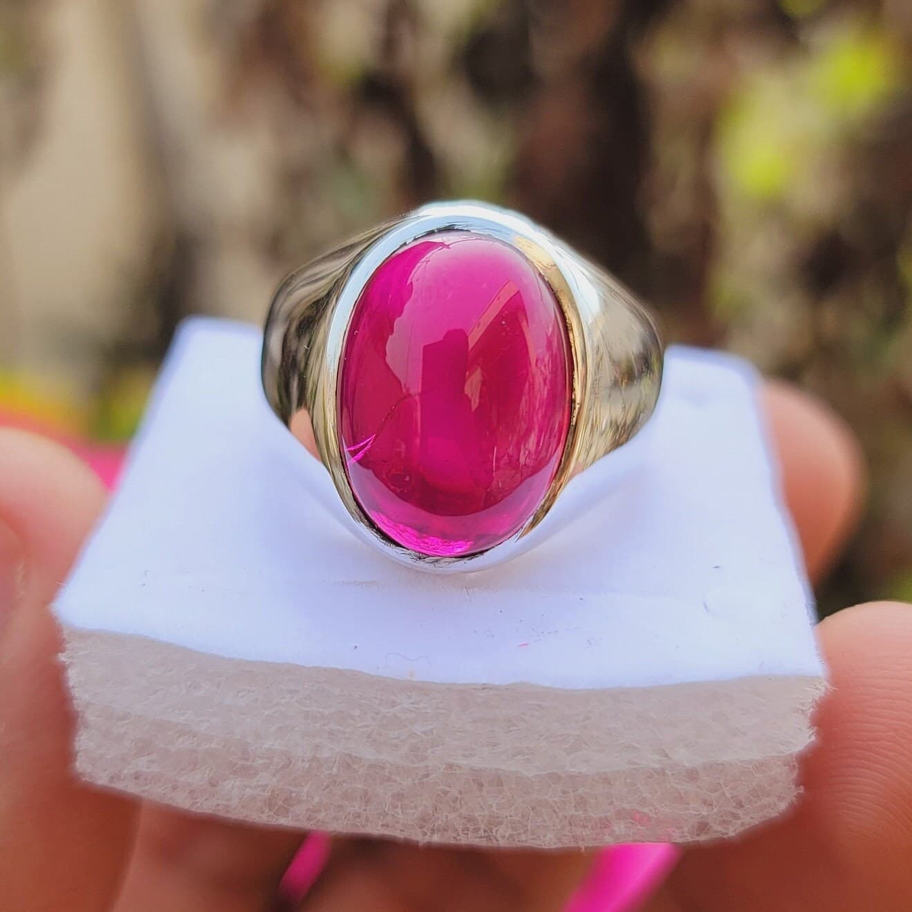 Deep Red Cabochon Ruby Ring Anaari Yaqoot Stone 925 Sterling Silver Handmade Ring Natural Anari Yaqoot Cabochon Ruby Mothers Day Gift - image 4