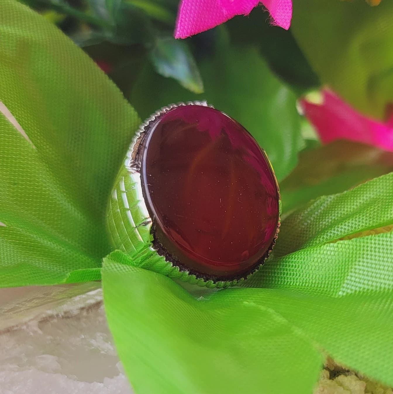 Yemeni Aqeeq Ring Natural Aqeeq Stone 925 Sterling Silver Handmade Valentines Day Ring | Natural Gemstone Jewelry | Perfect Gift for Love - image 4