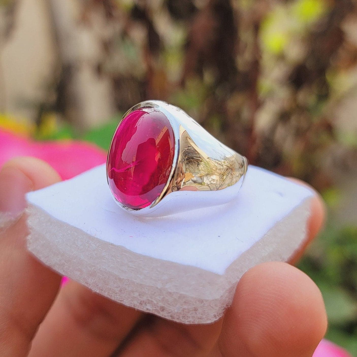 Deep Red Cabochon Ruby Ring Anaari Yaqoot Stone 925 Sterling Silver Handmade Ring Natural Anari Yaqoot Cabochon Ruby Mothers Day Gift - image 5